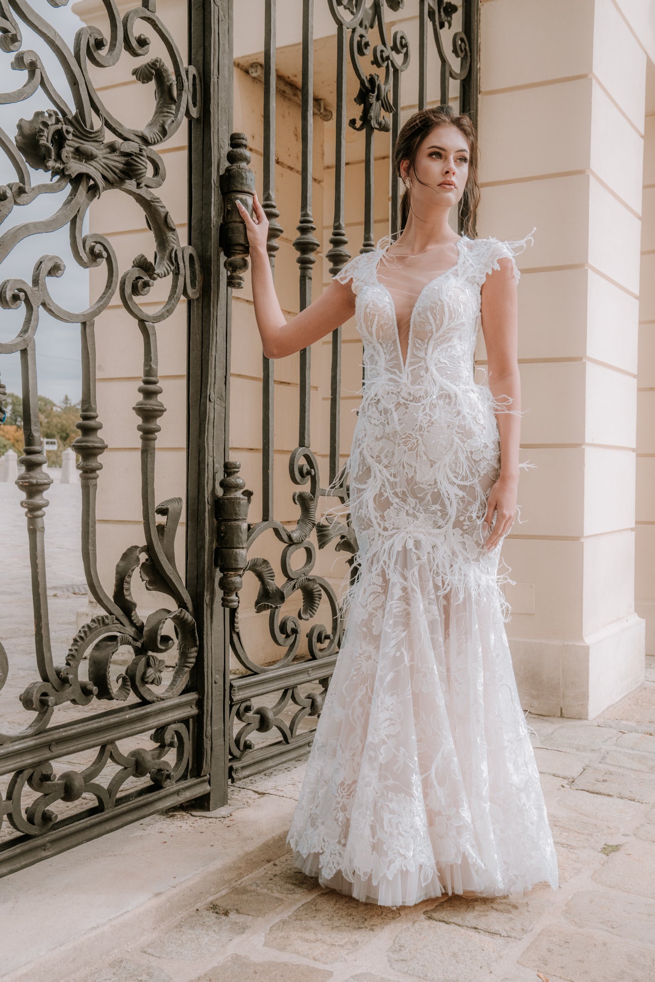 Charlotte - Mermaid Lace Wedding Dress with Short Sleeves - Maxima Bridal