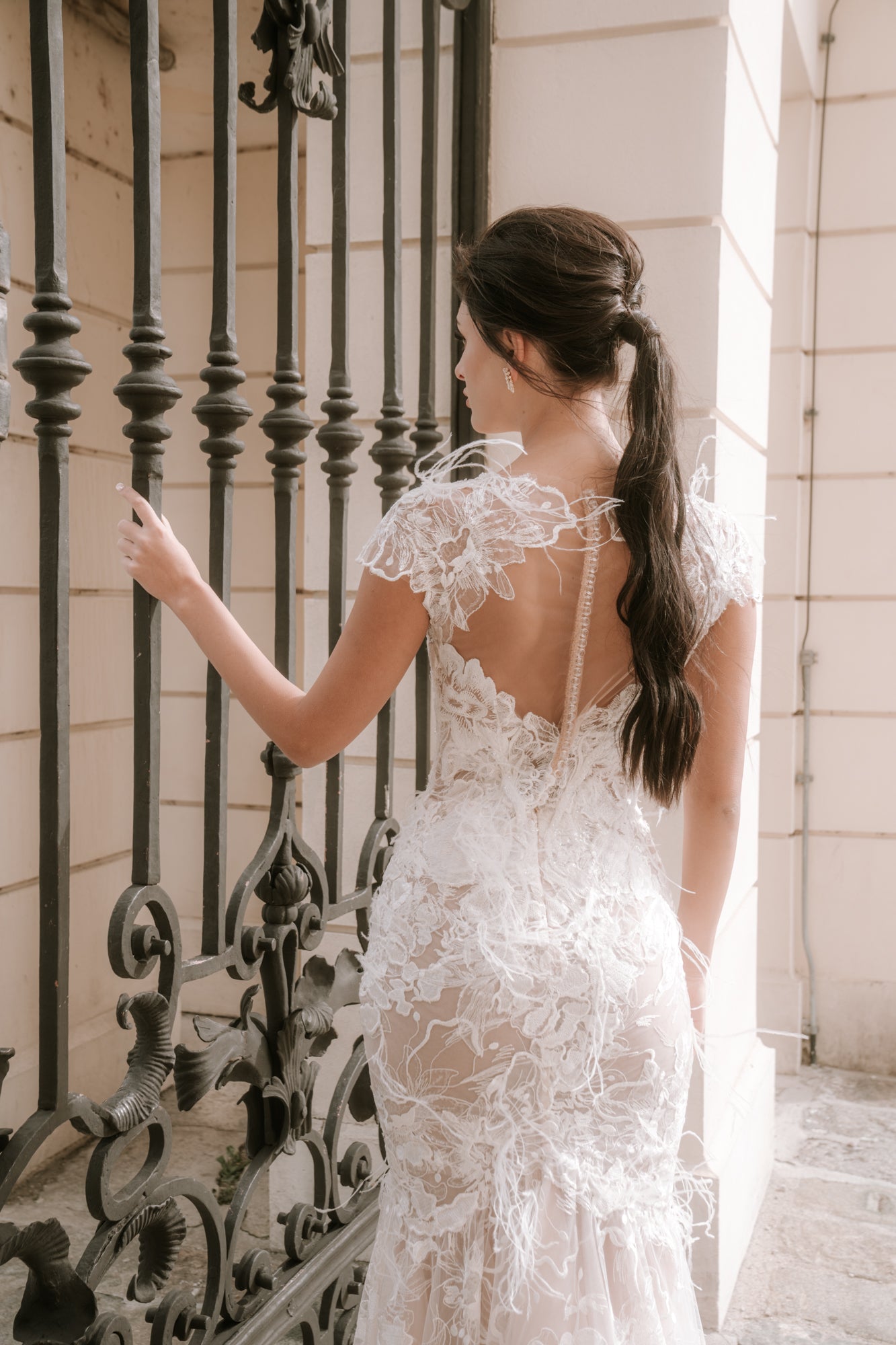 Charlotte - Mermaid Lace Wedding Dress with Short Sleeves - Maxima Bridal
