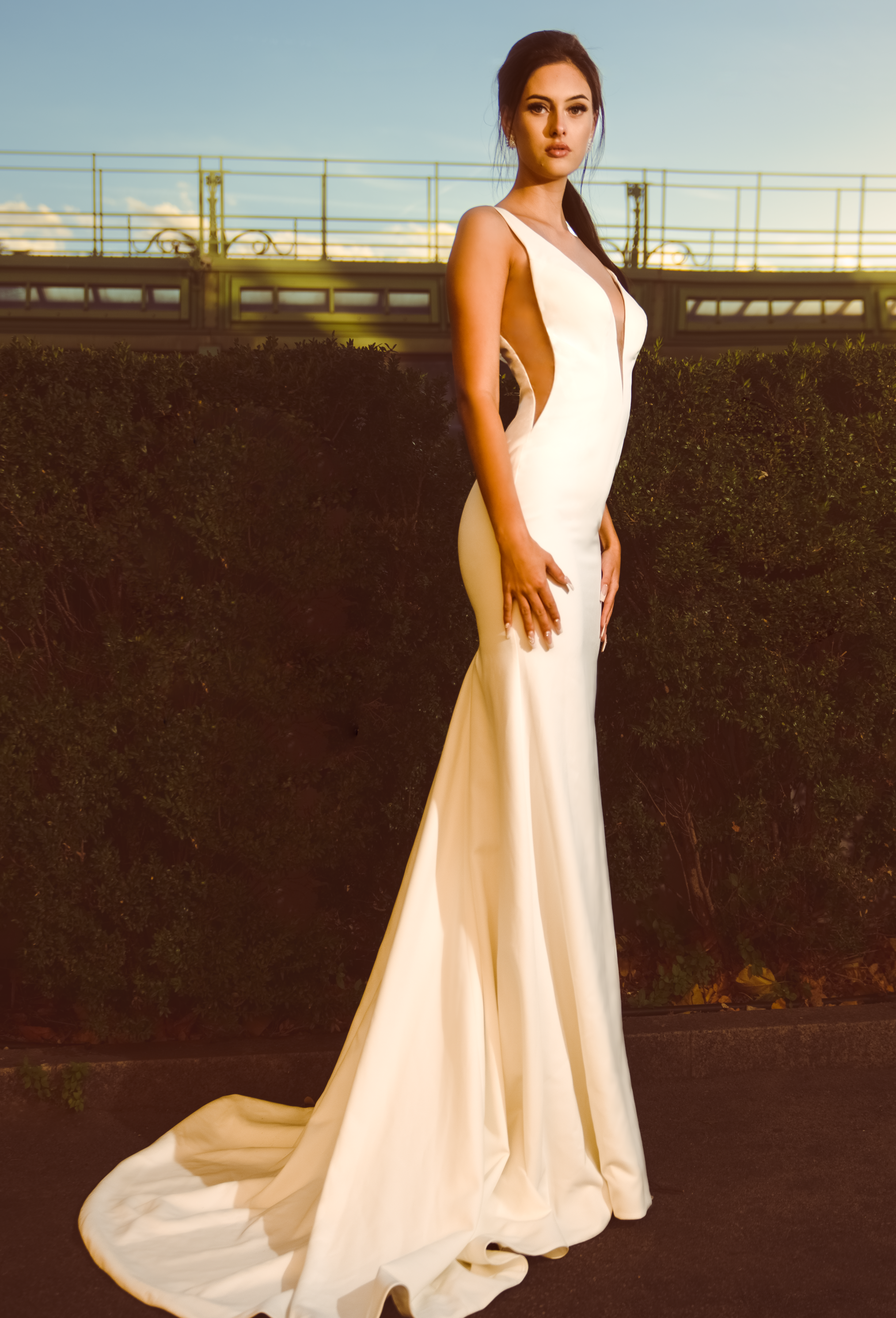 Marie - Crepe Seath Wedding Dress with Removable Skirt - Maxima Bridal