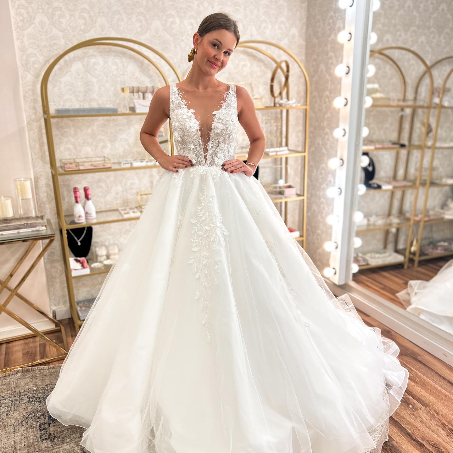 Virginia - V Neck Lace Ball Gown - Maxima Bridal