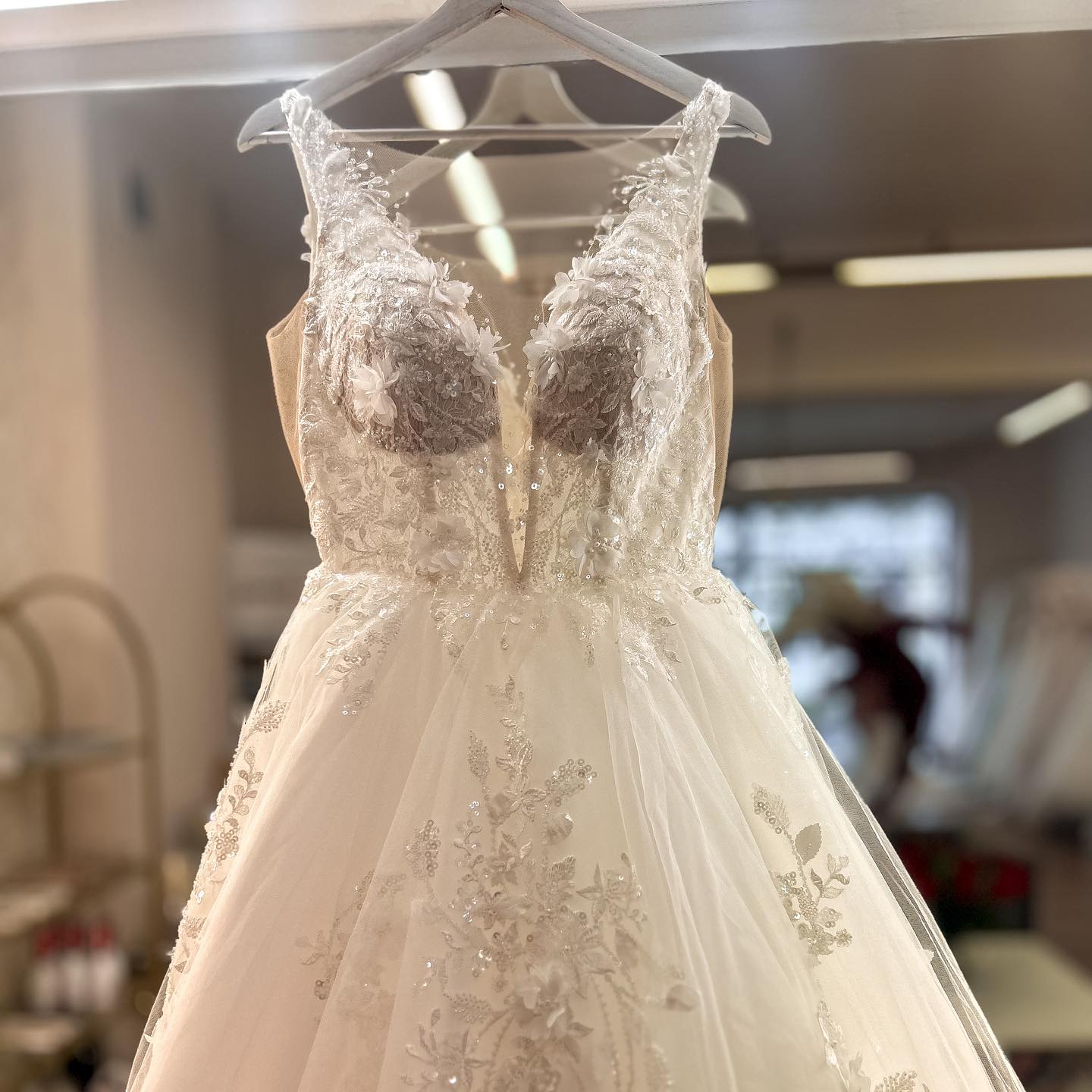 Virginia - V Neck Lace Ball Gown - Maxima Bridal