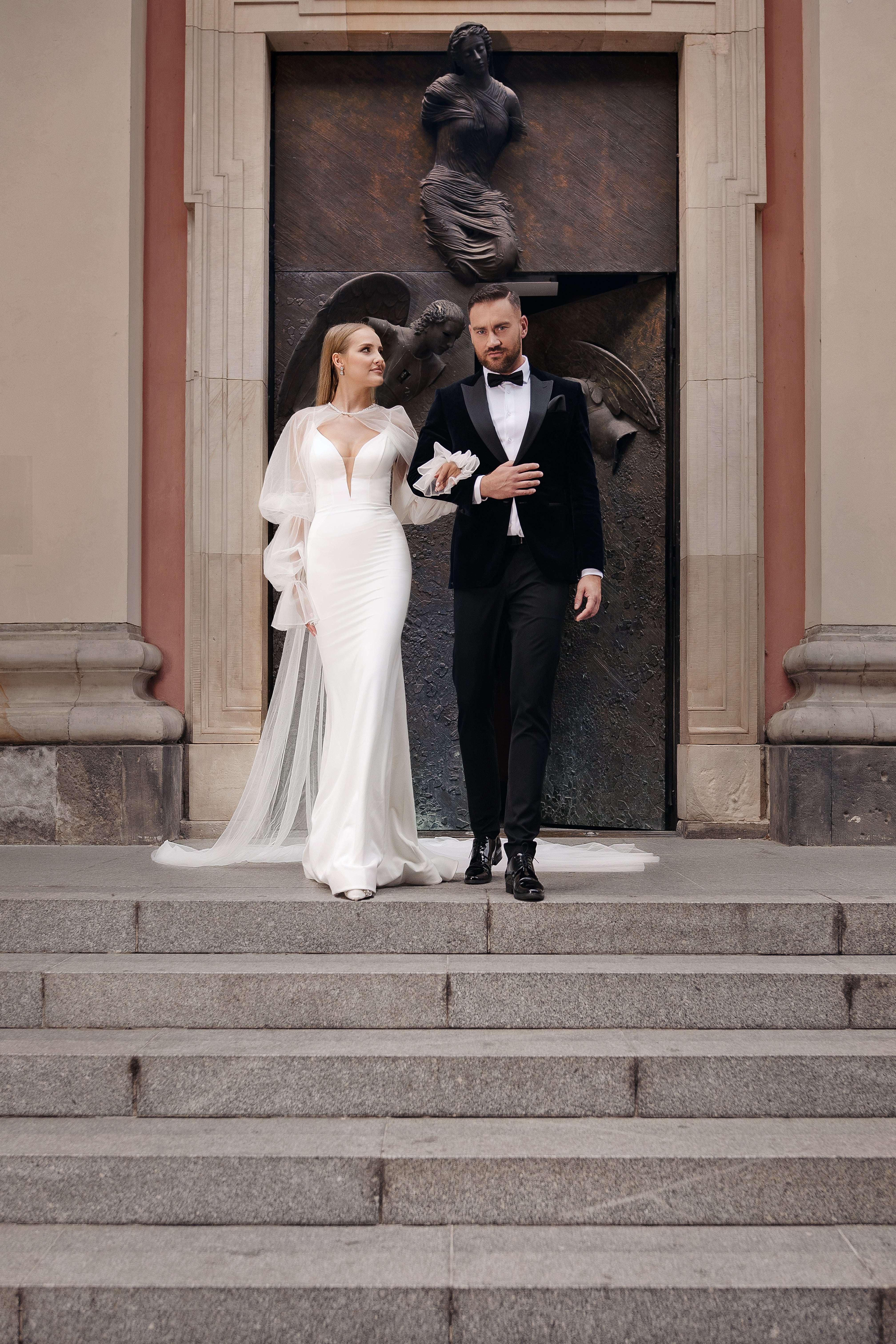 Harper - Modern Crepe Sheath Wedding Dress with V-Neck - Maxima Bridal
