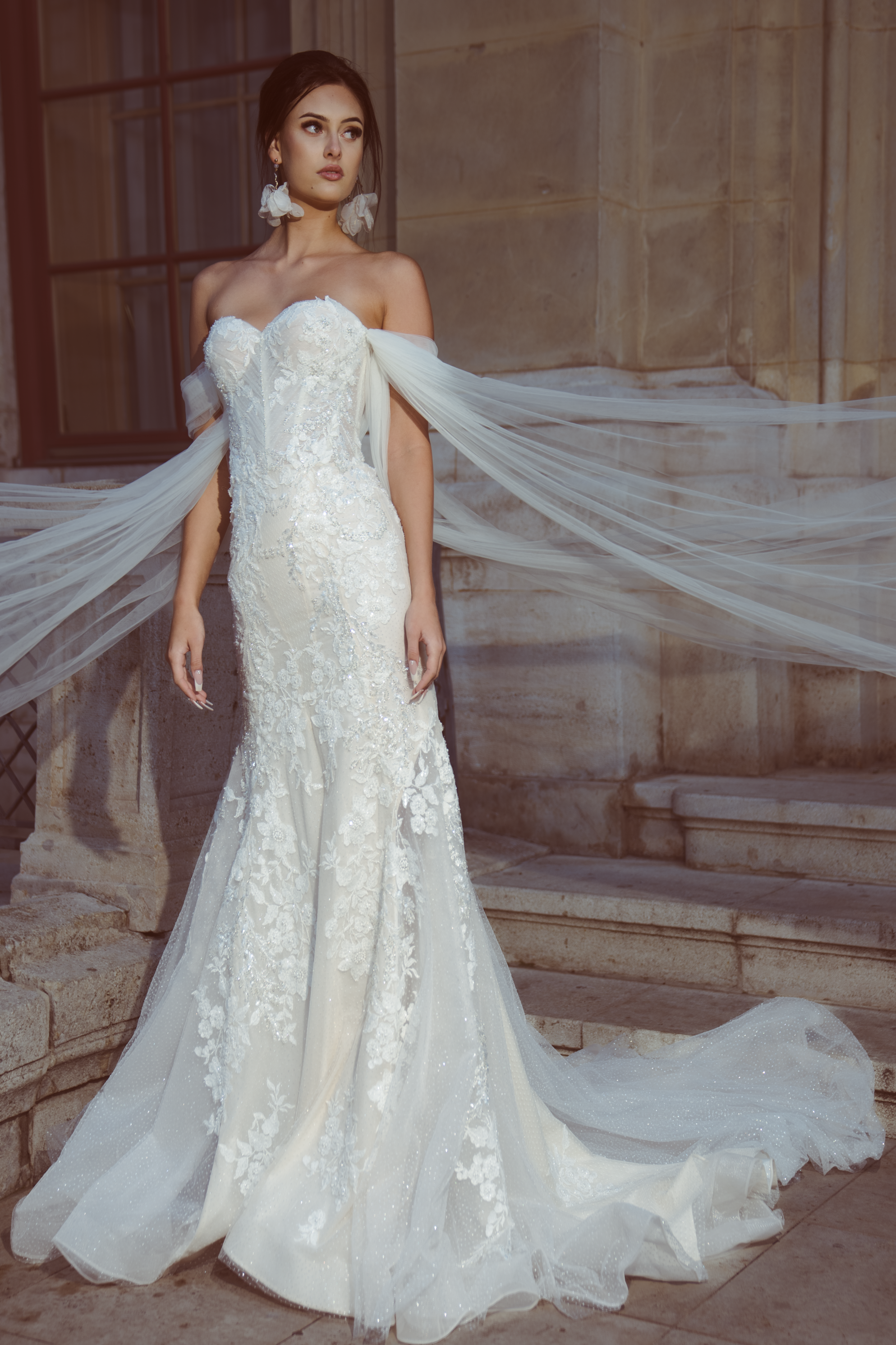 Olivia - Strapless Mermaid Lace Wedding Dress with Detachable Sleeves