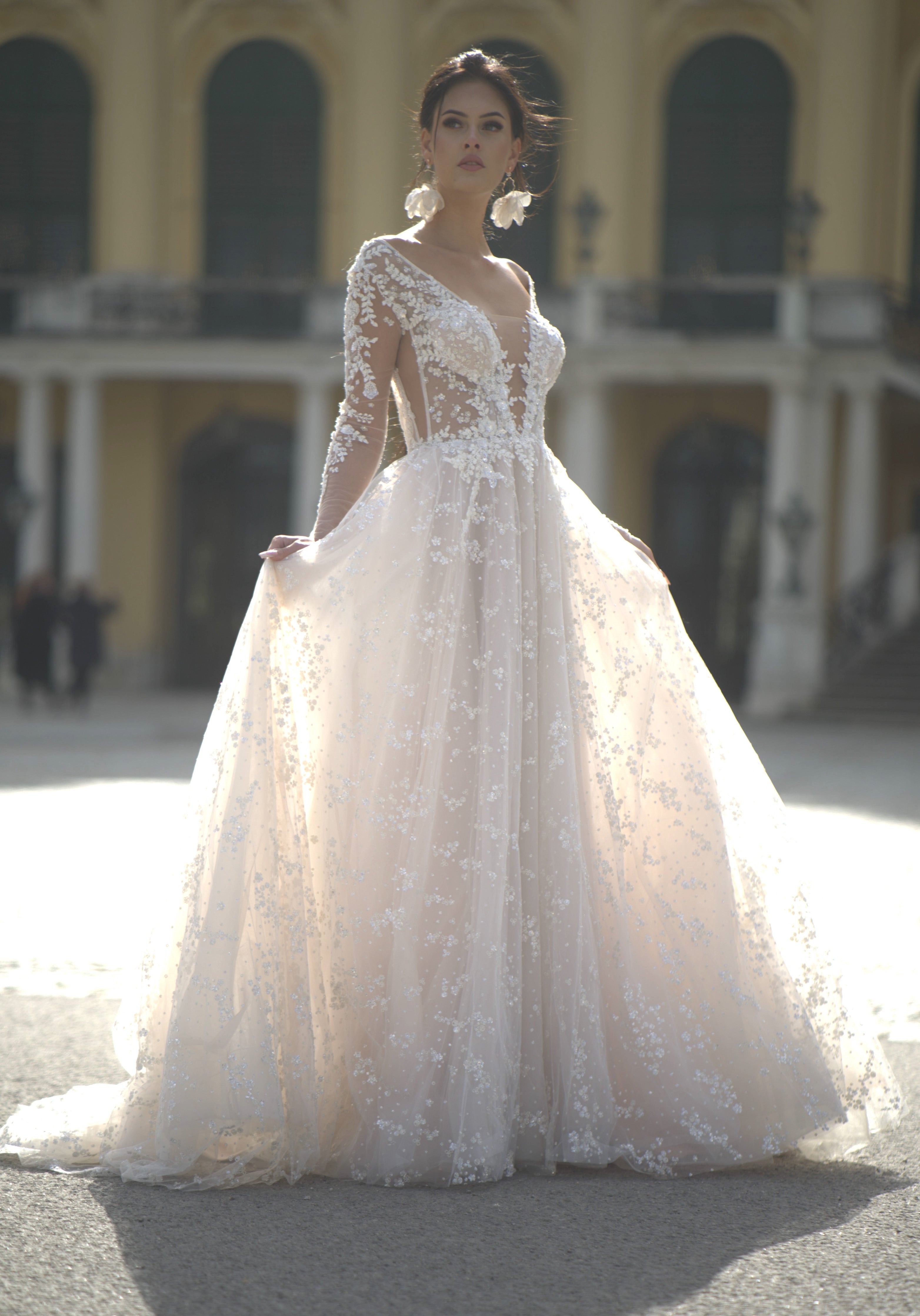 Alexandra - Long Sleeve Tulle Wedding Dress with Lace - Maxima Bridal