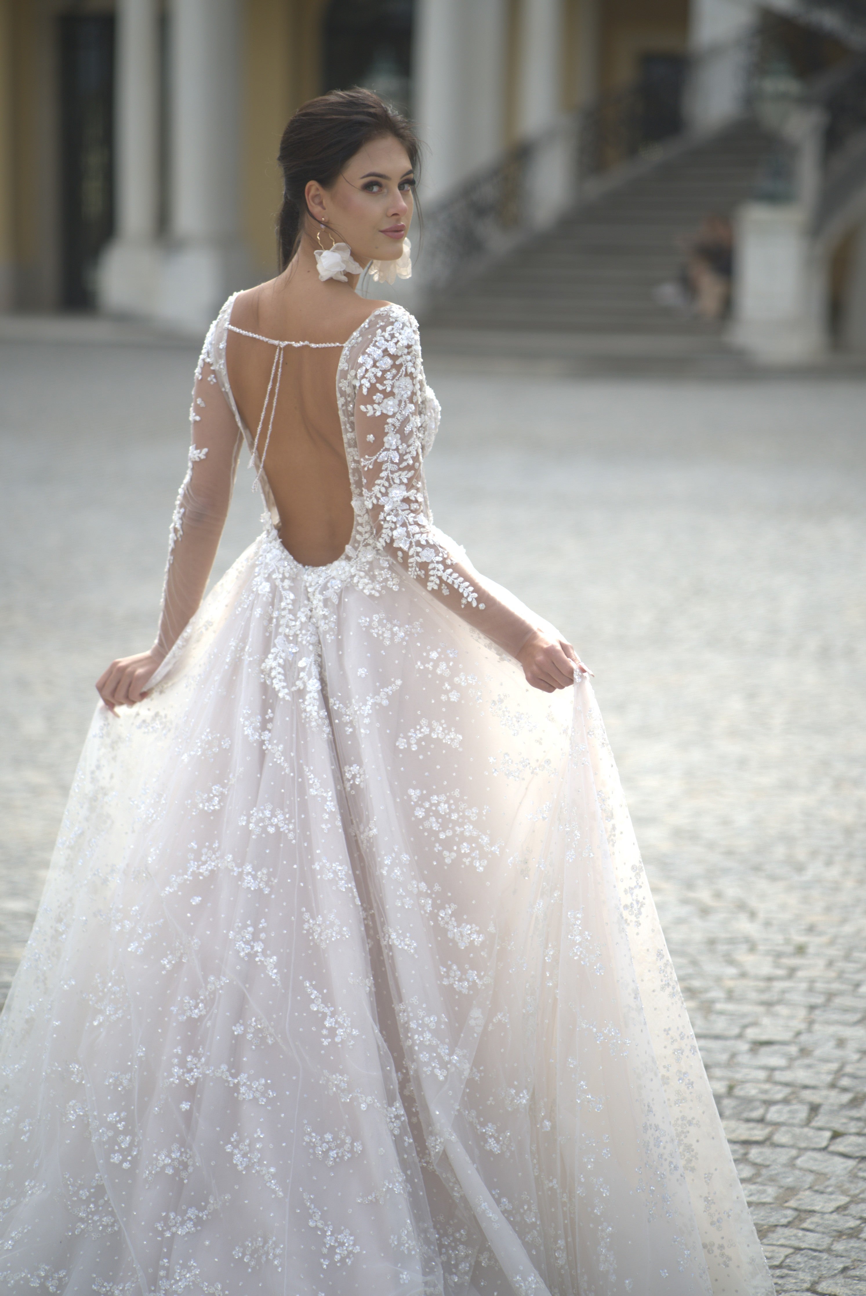 Alexandra - Long Sleeve Tulle Wedding Dress with Lace - Maxima Bridal
