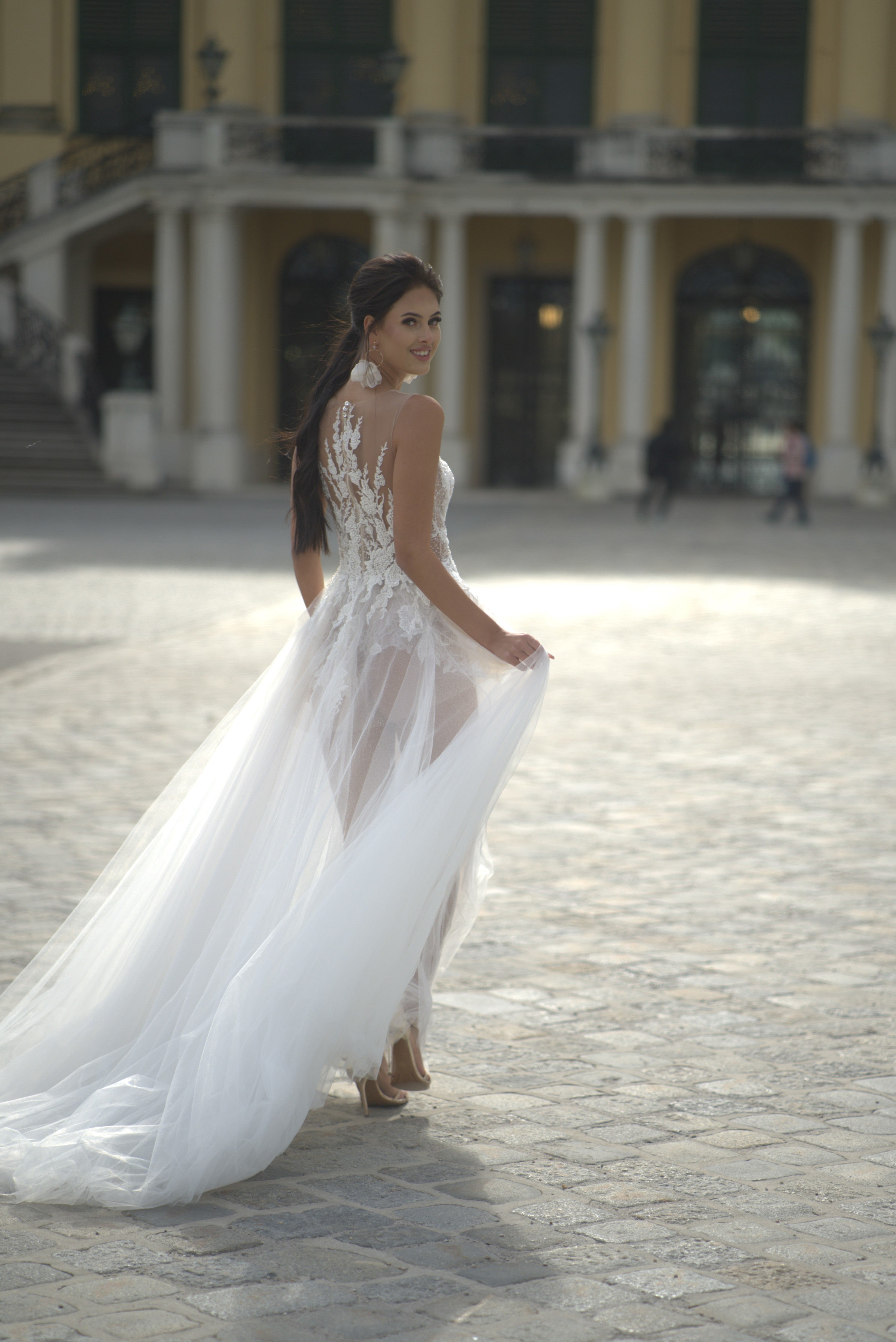 Lisa - Lace A-Line Wedding Dress with Tulle Skirt - Maxima Bridal