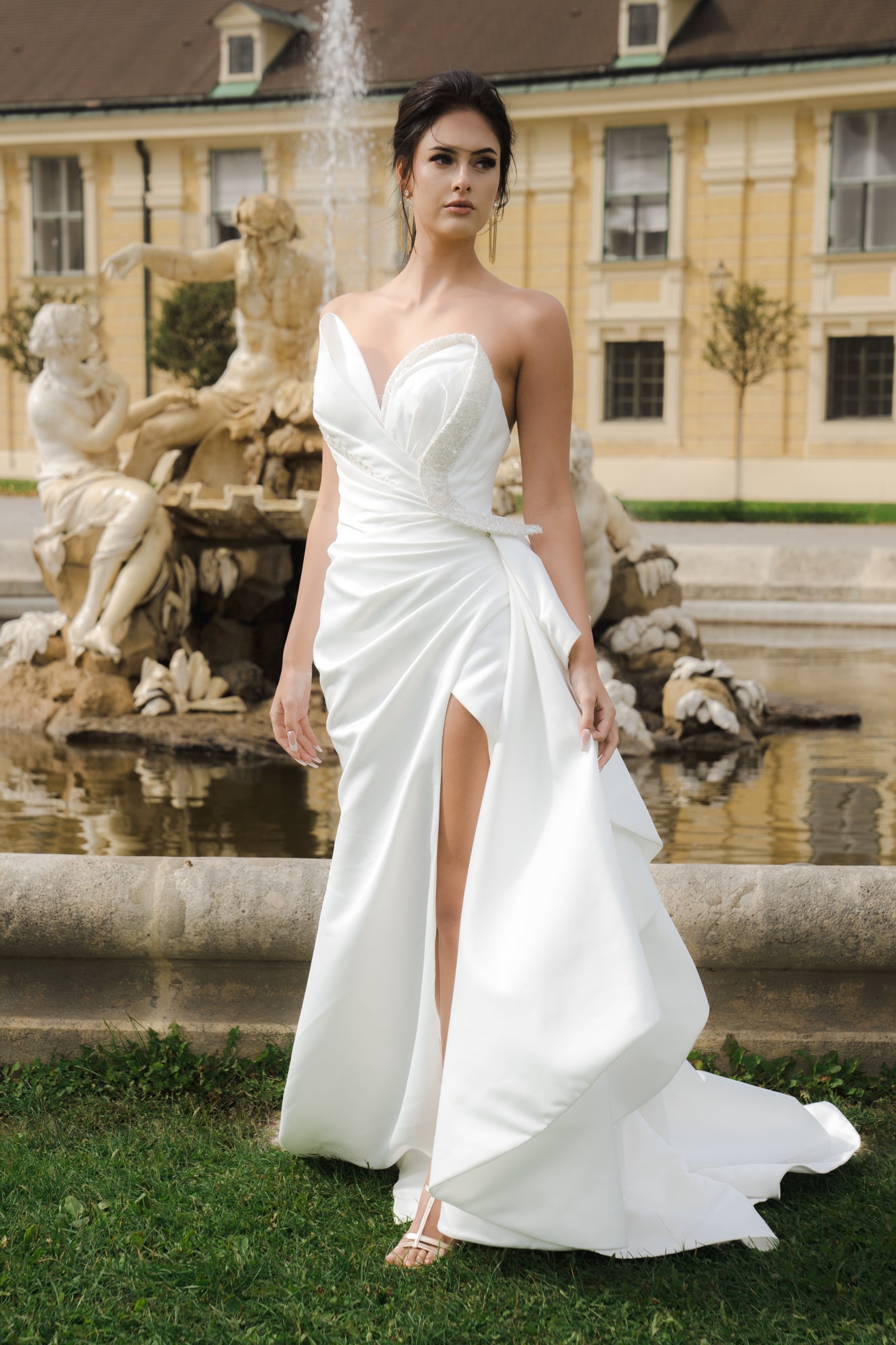 Emma - Strapless Sheath Dress with Side Slit and a Detachable Train - Maxima Bridal