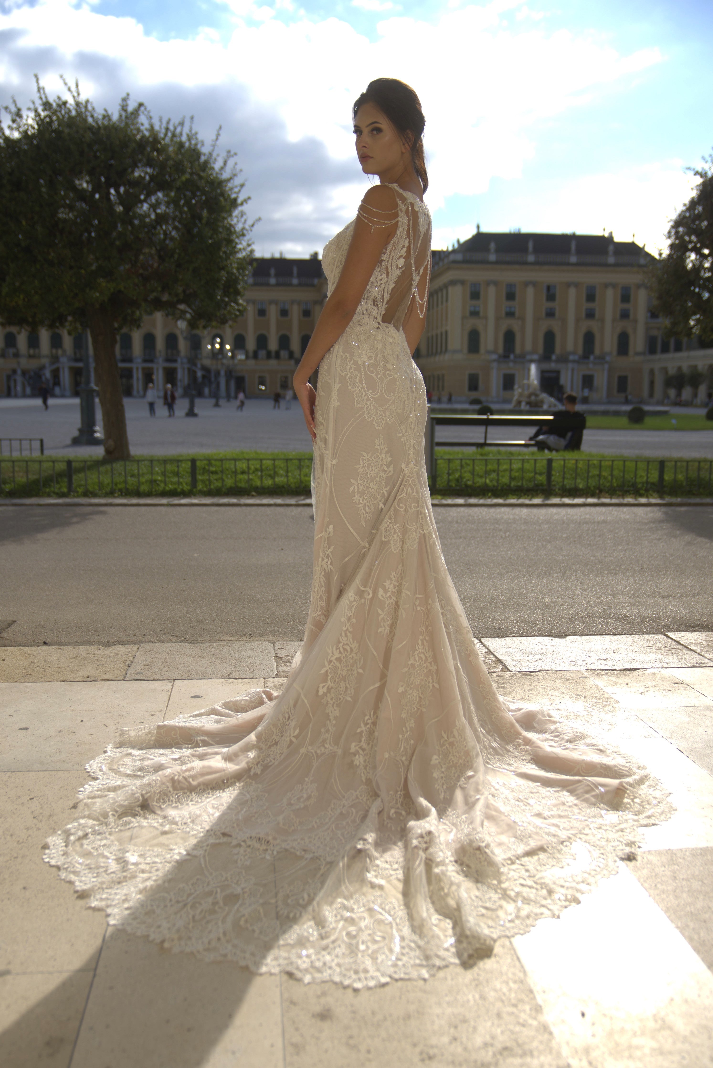 Margaret - Lace Sheath Wedding Dress with Illusion Back - Maxima Bridal