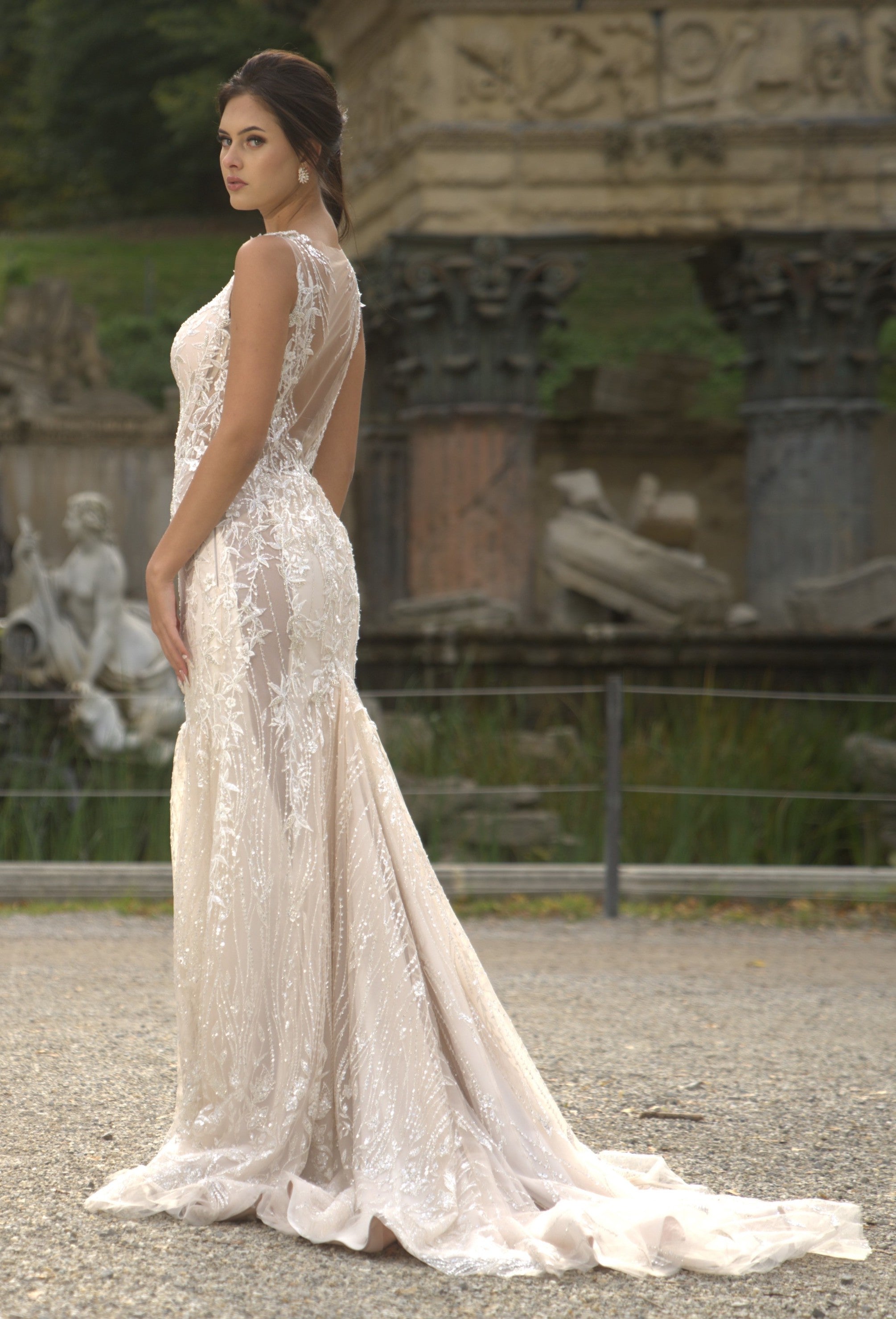 Claudia - Lace Sheath Wedding Dress with Illusion Back - Maxima Bridal