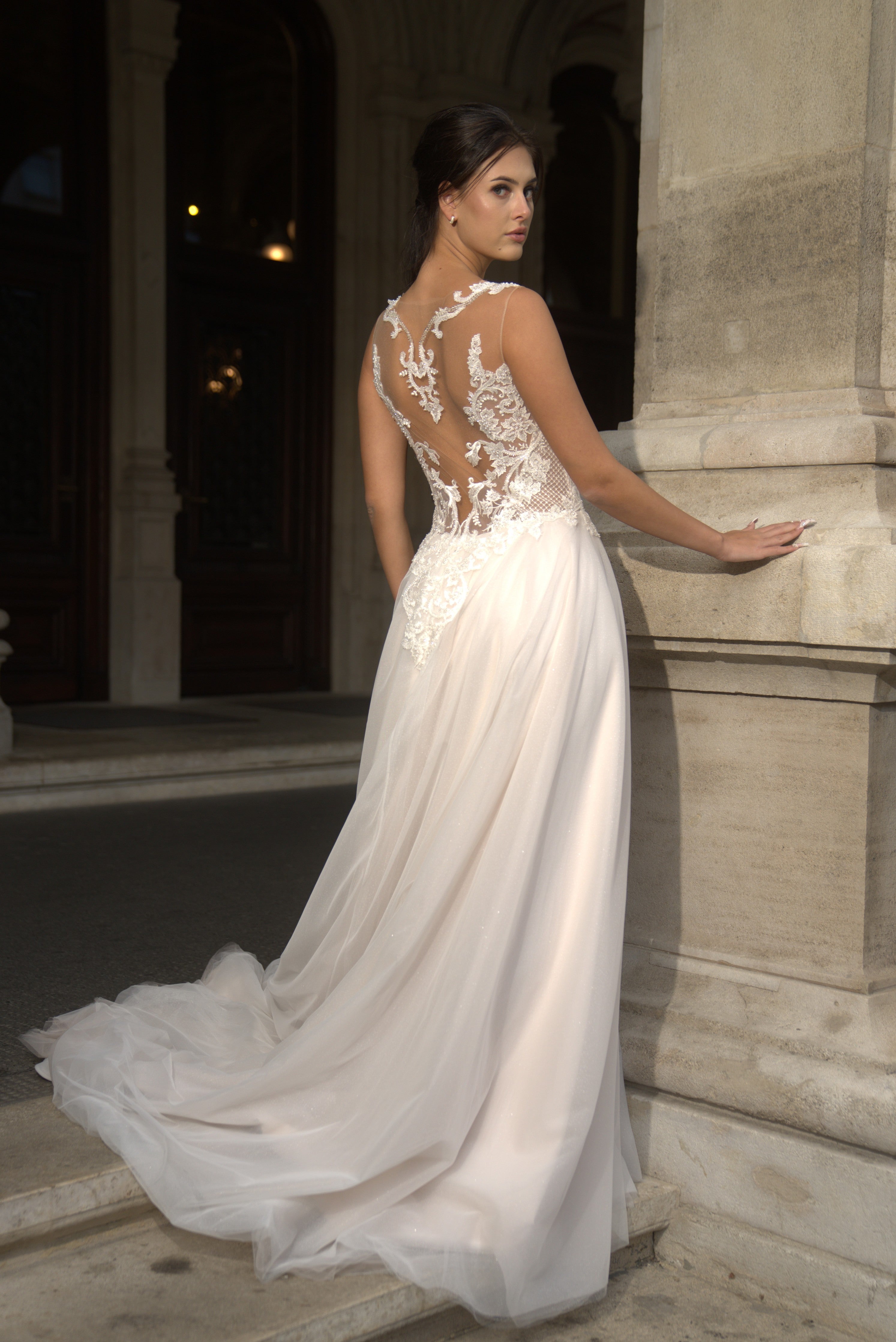 Lina - A-Line Wedding Dress with Illusion Back - Maxima Bridal