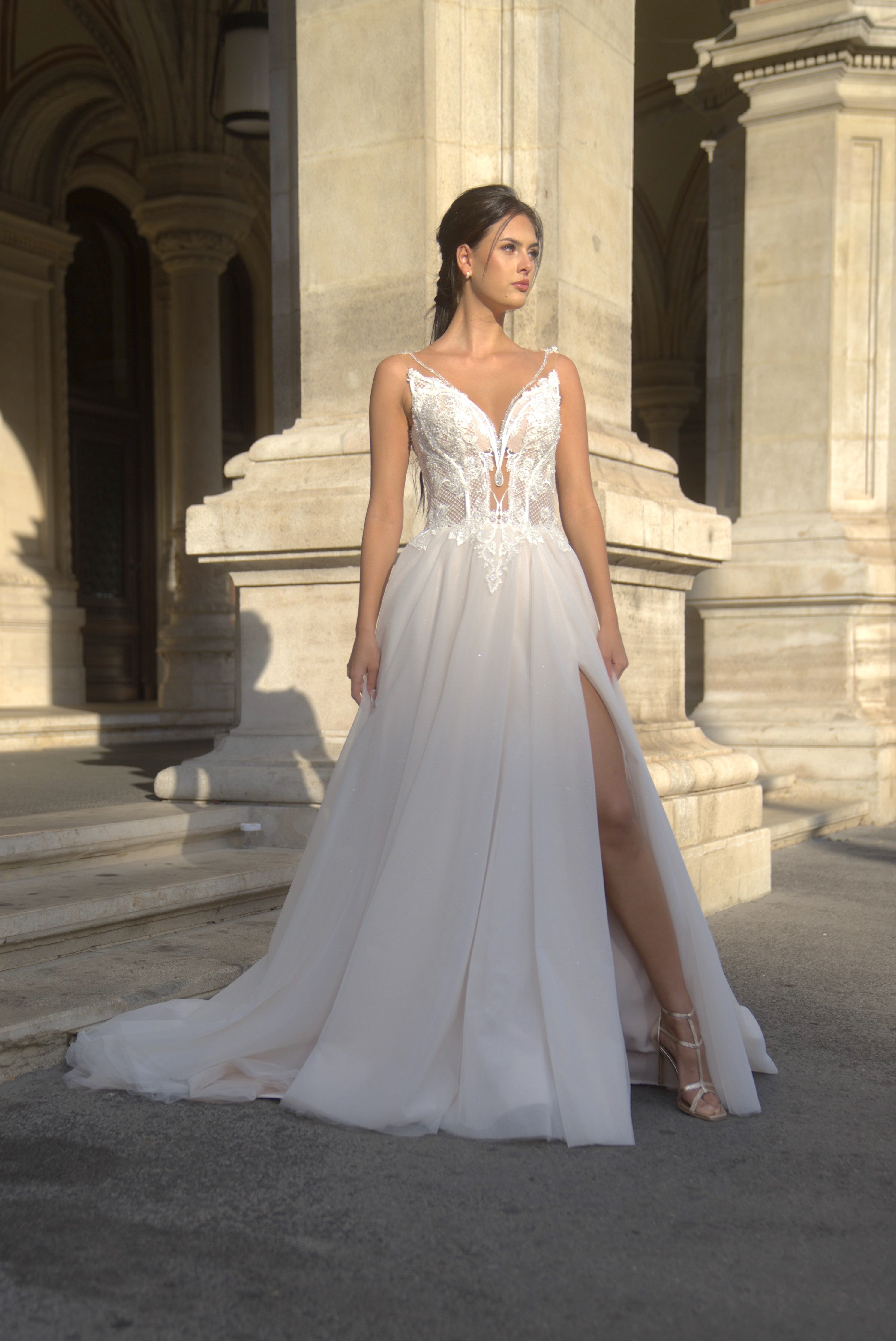 Lina - A-Line Wedding Dress with Illusion Back - Maxima Bridal