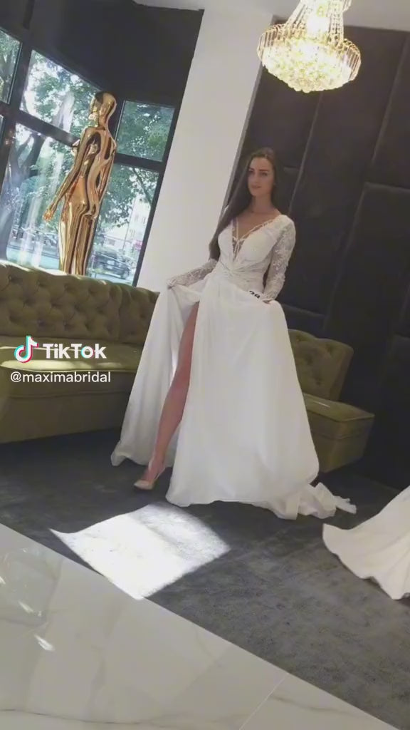 Diana - Floral Lace Long Sleeve A-Line Wedding Dress