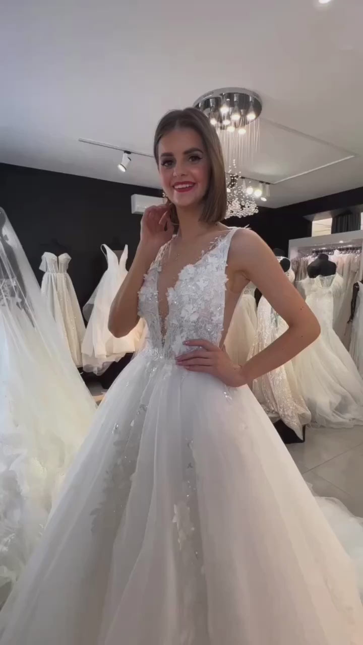 Virginia - V Neck Lace Ball Gown