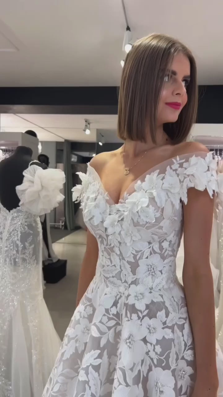 Amber - Lace Off the Shoulder Ball Gown with Sweetheart Bodice