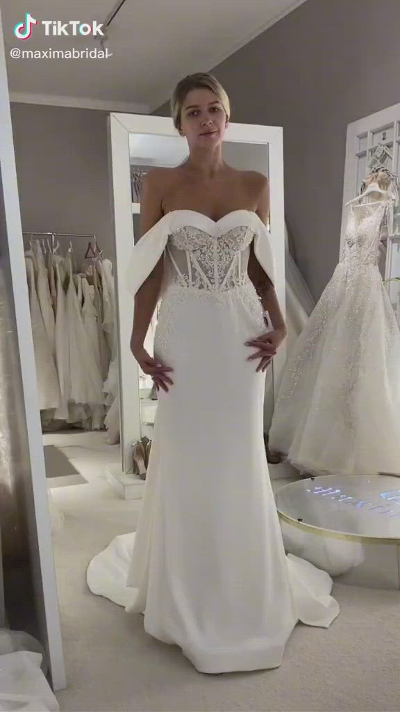 Genevieve - Off the Shoulder Sheath Wedding Dress