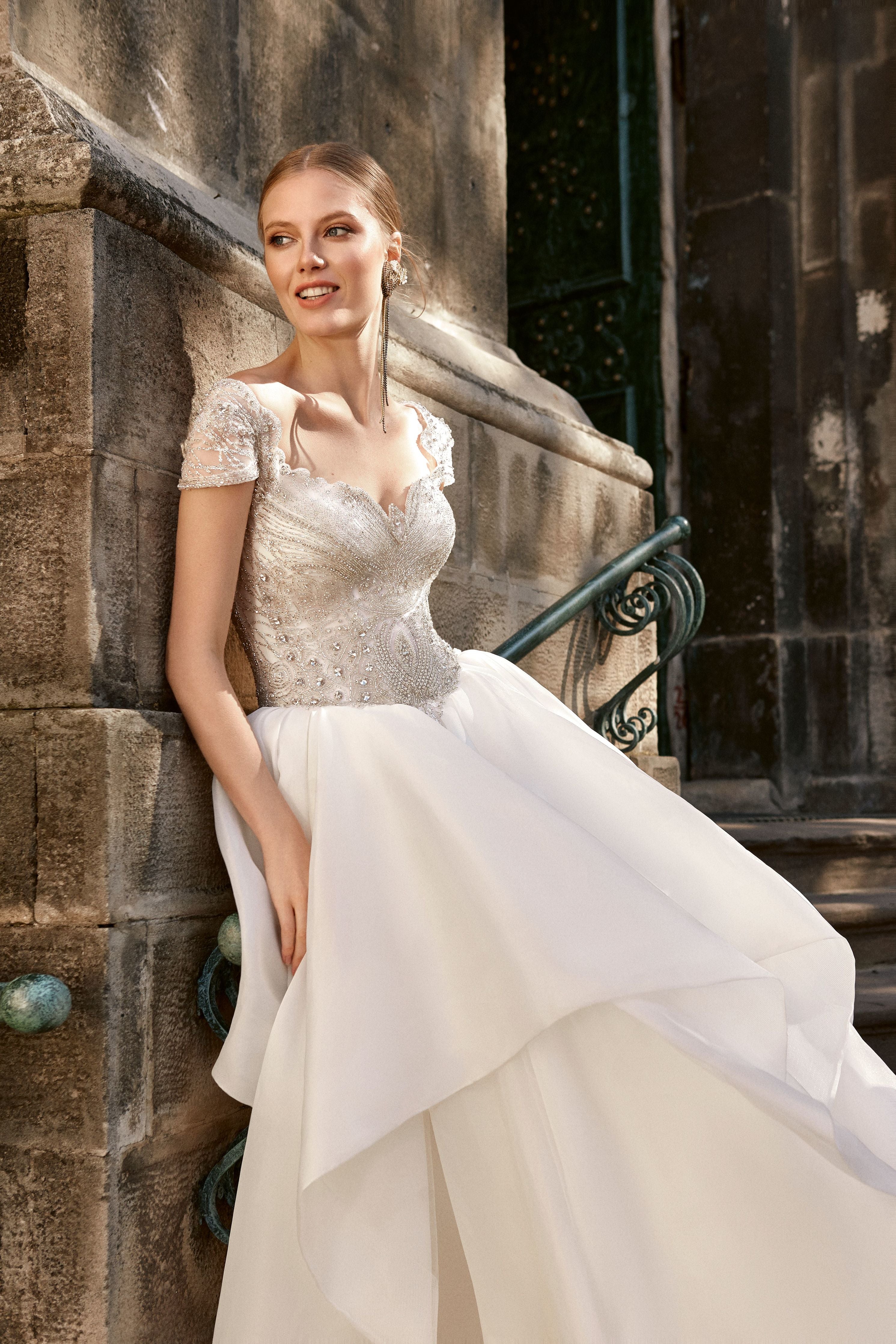 Aurora - Organza Ball Gown with Cap Sleeves and Ruffled Skirt - Maxima Bridal