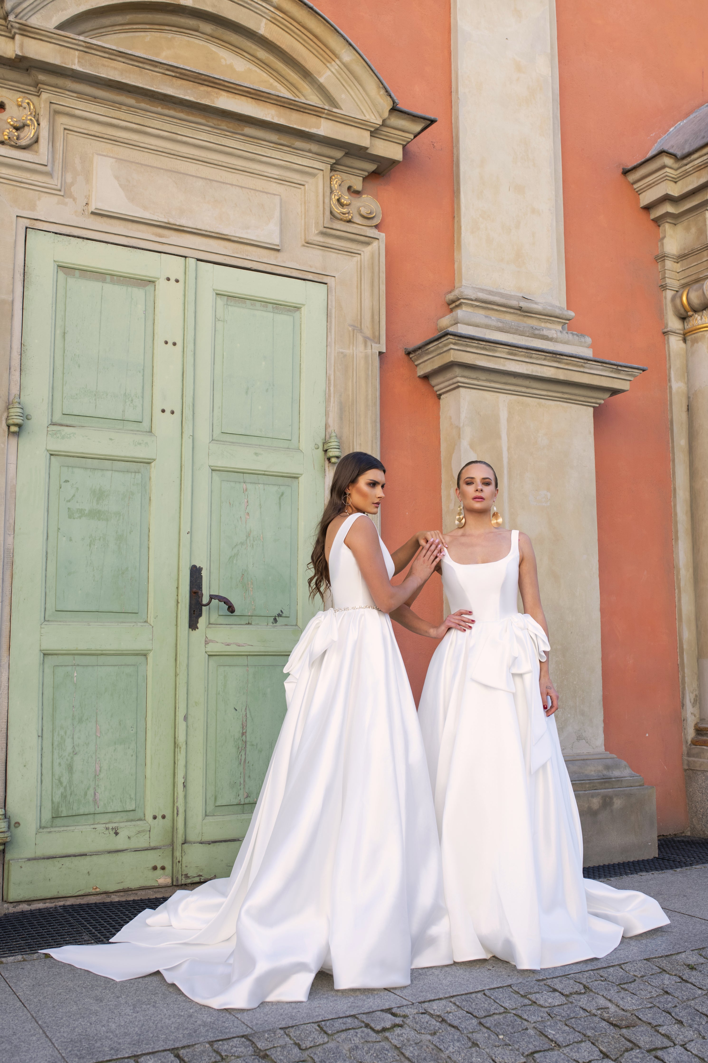 Hermione - Scoop Neckline Silk Ball Gown with Bow - Maxima Bridal