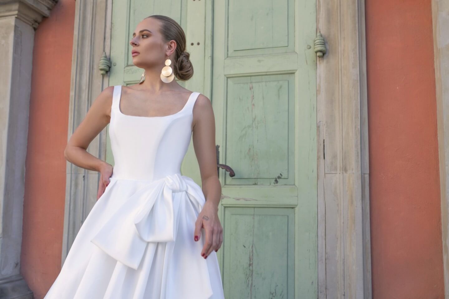 Hermione - Scoop Neckline Silk Ball Gown with Bow - Maxima Bridal