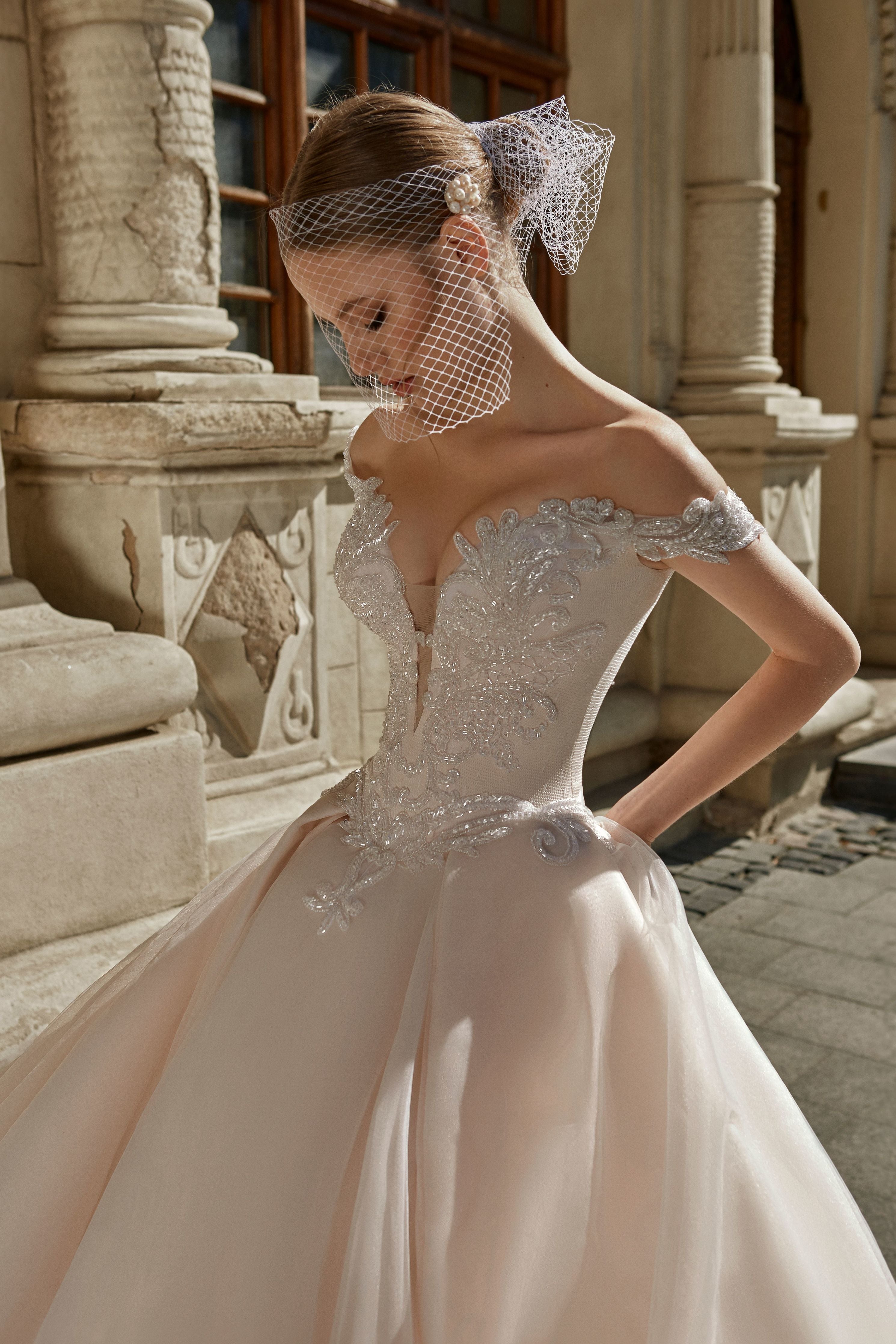 Amelia - Off the Shoulder Ball Gown with Sweetheart Bodice - Maxima Bridal