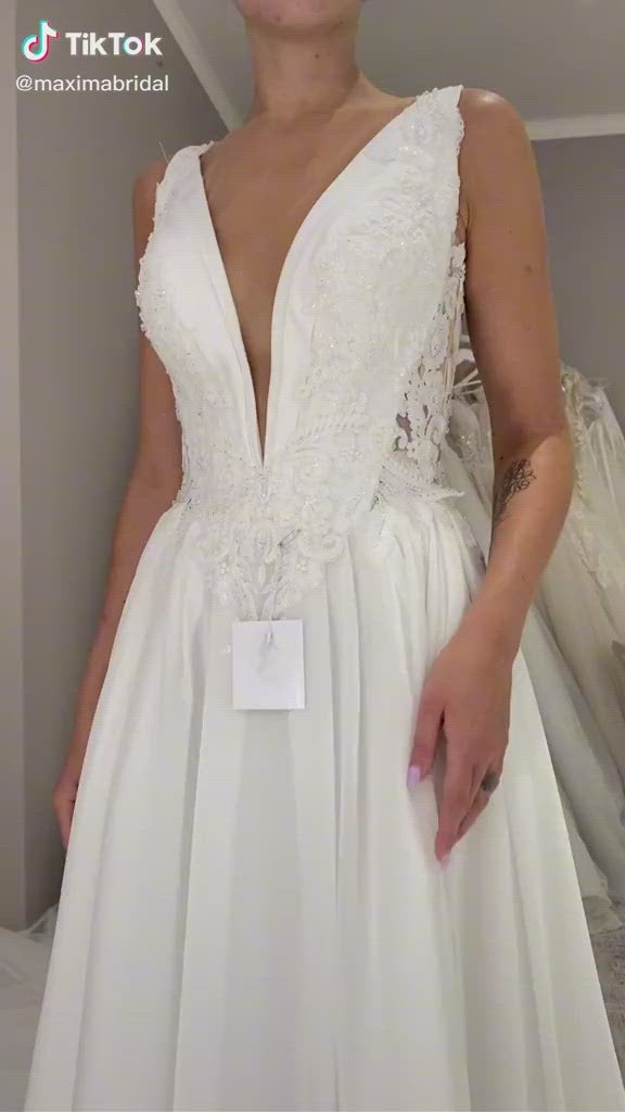 Jeanne - A-Line Wedding Dress with Side Slit and Illusion Back