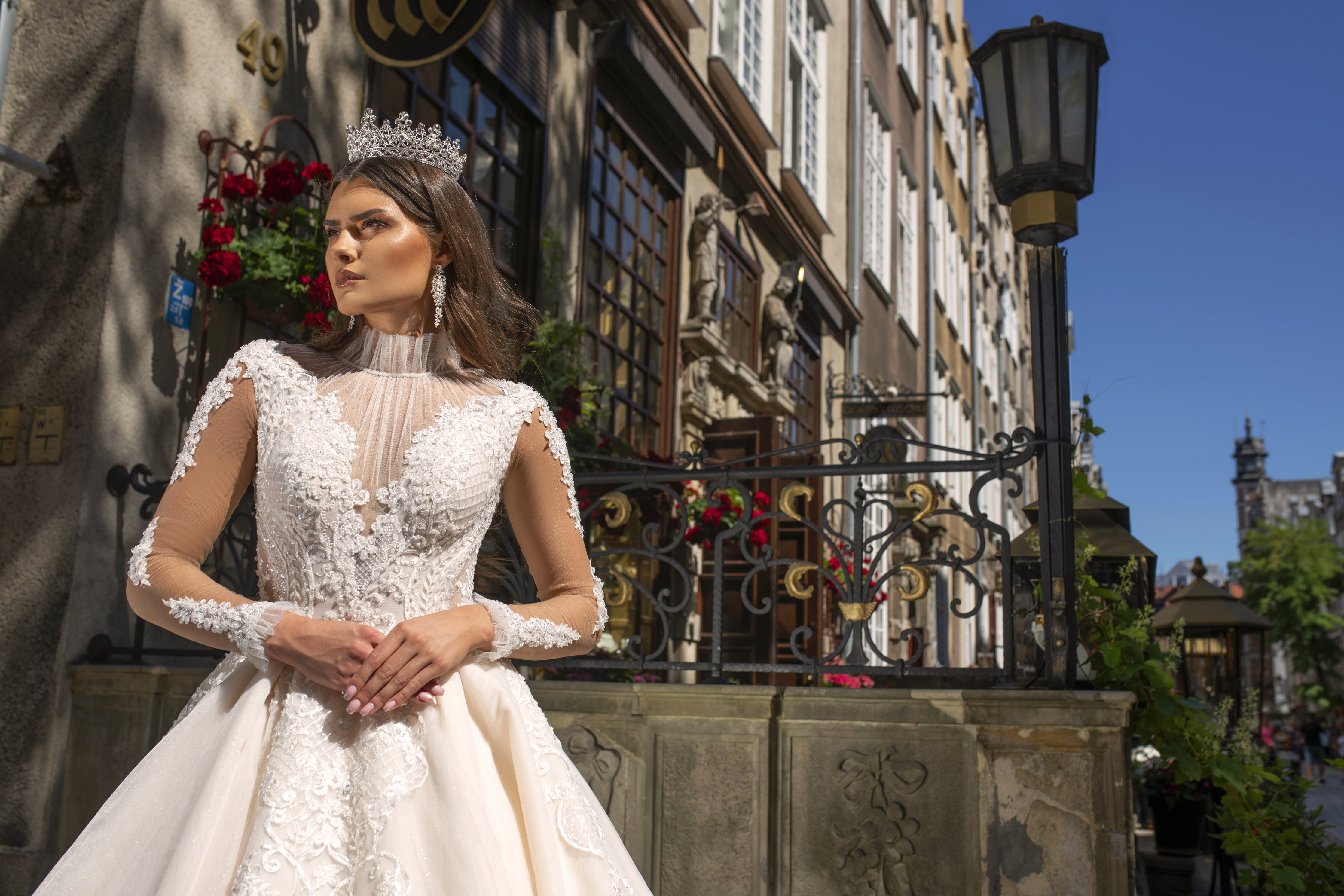 Valerie - High Neck Lace Royal Inspired Ball Gown - Maxima Bridal