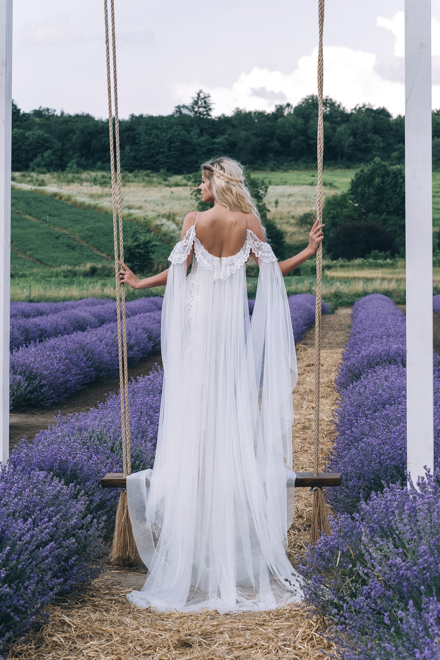 Lea - Sweetheart Neckline Off the Shoulder Trumpet Wedding Dress with Cape - Maxima Bridal