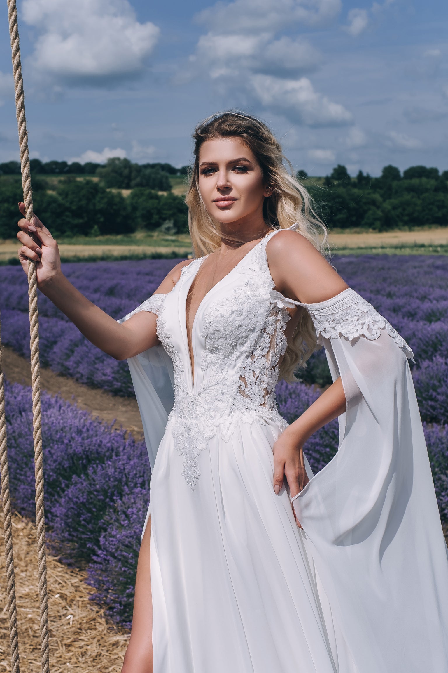 Jeanne - A-Line Wedding Dress with Side Slit and Illusion Back - Maxima Bridal