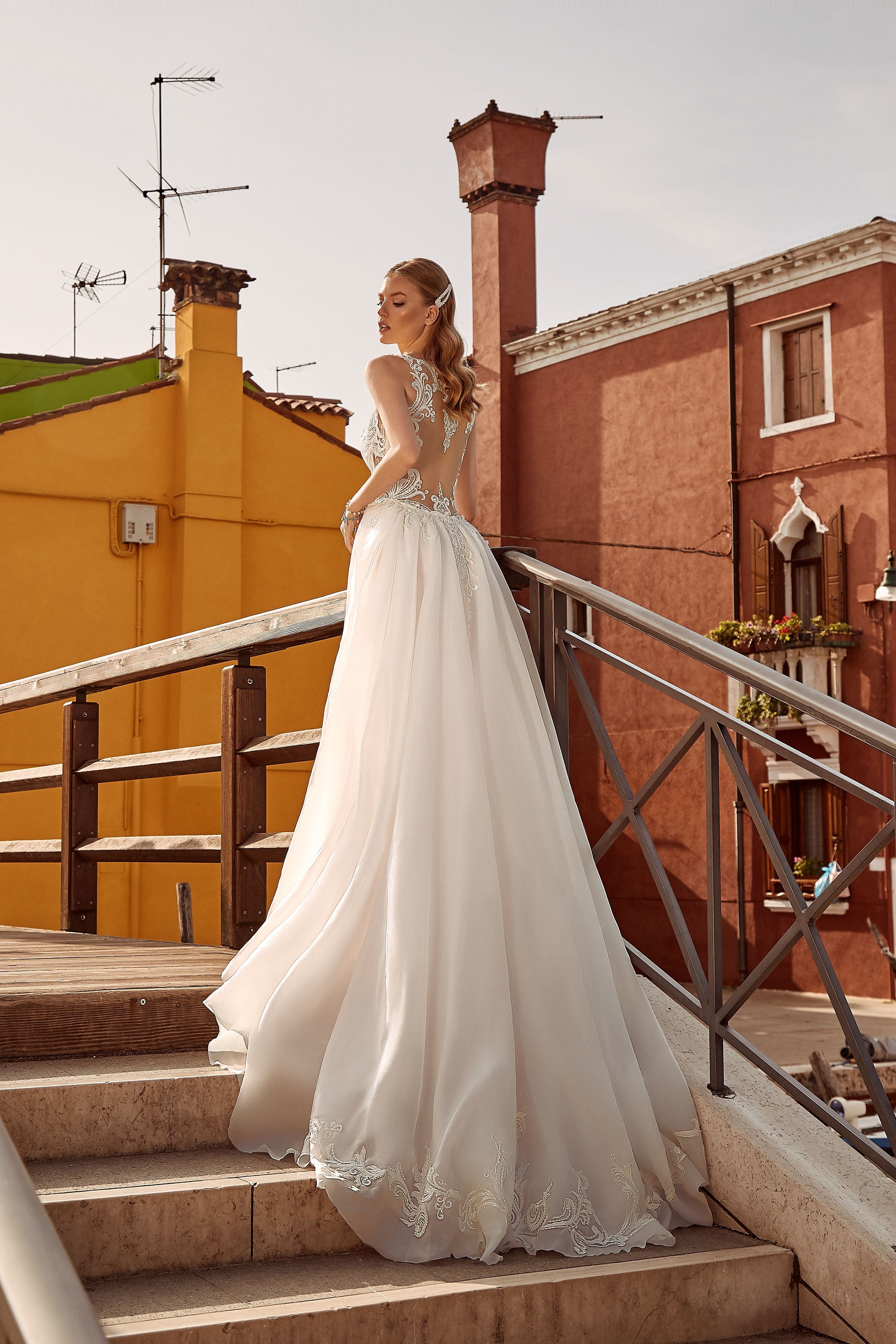 Monique - Sheath Wedding Dress with Detachable Train - Maxima Bridal