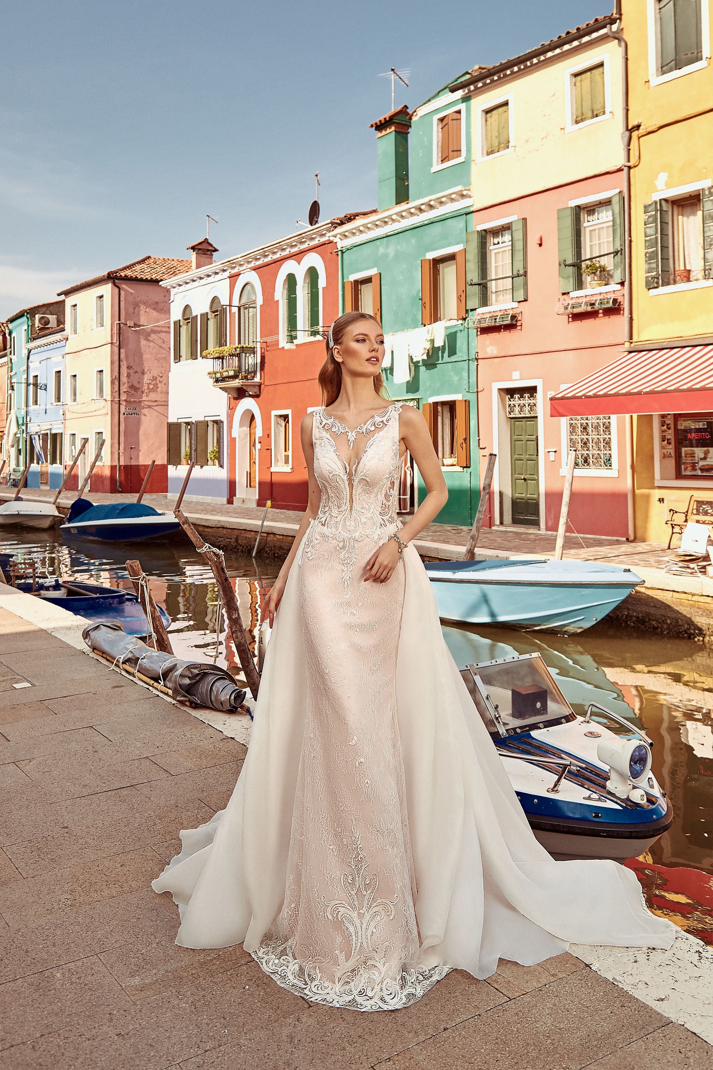 Monique - Sheath Wedding Dress with Detachable Train - Maxima Bridal