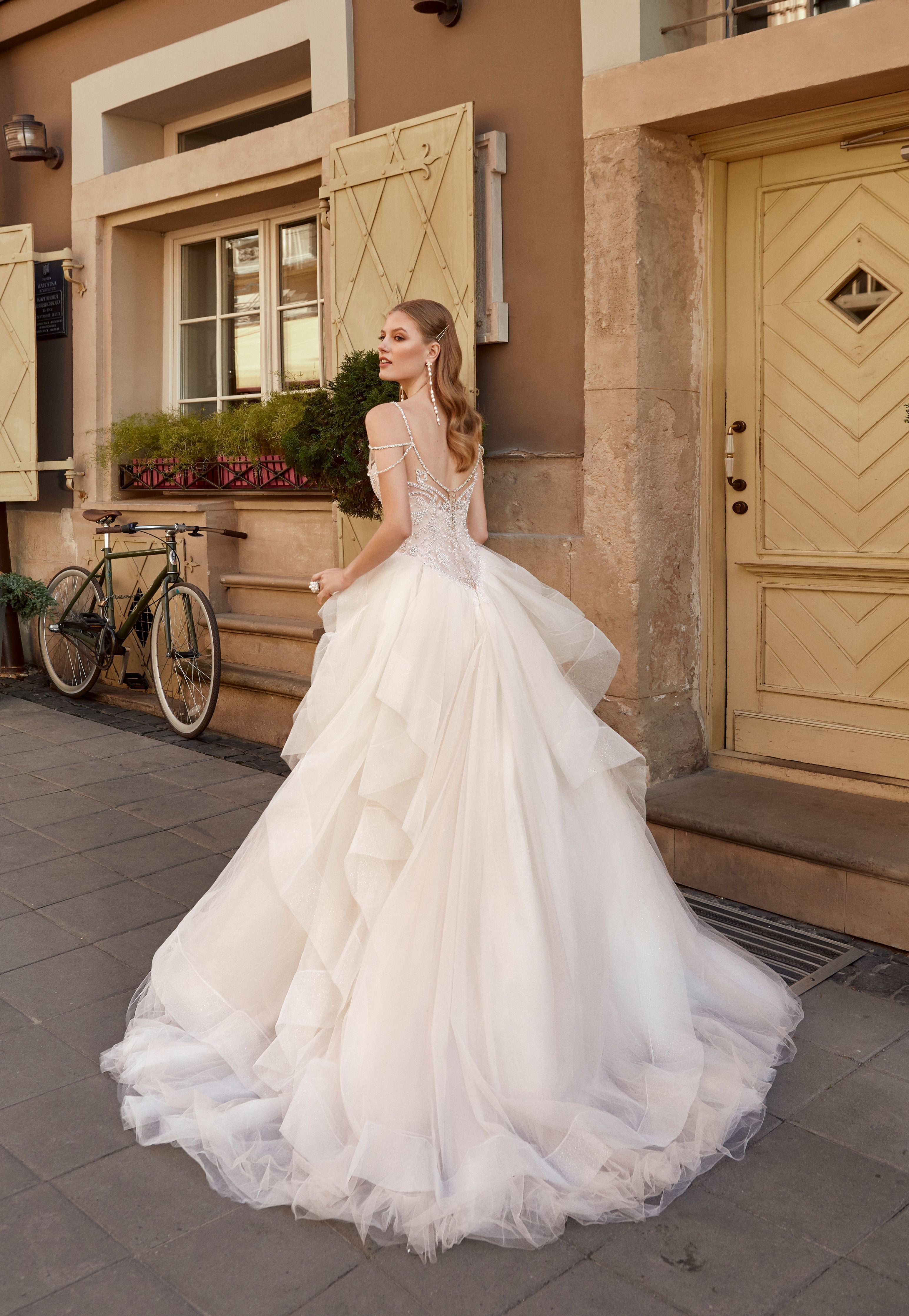 Carolina - Beaded Ball Gown Wedding Dress with Tiered Skirt - Maxima Bridal