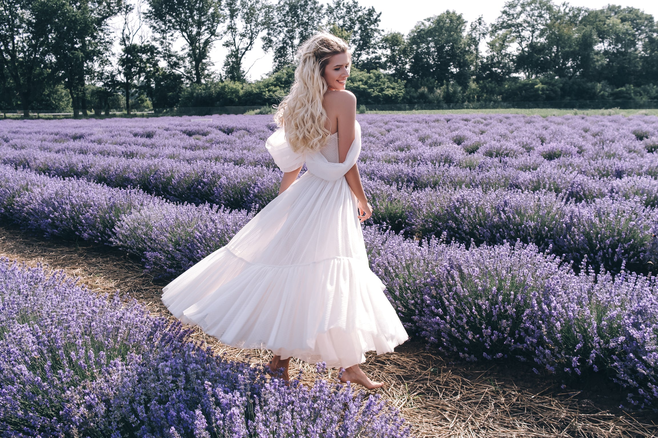 Astrid - Midi Wedding Dress with Off the Shoulder Sleeves - Maxima Bridal