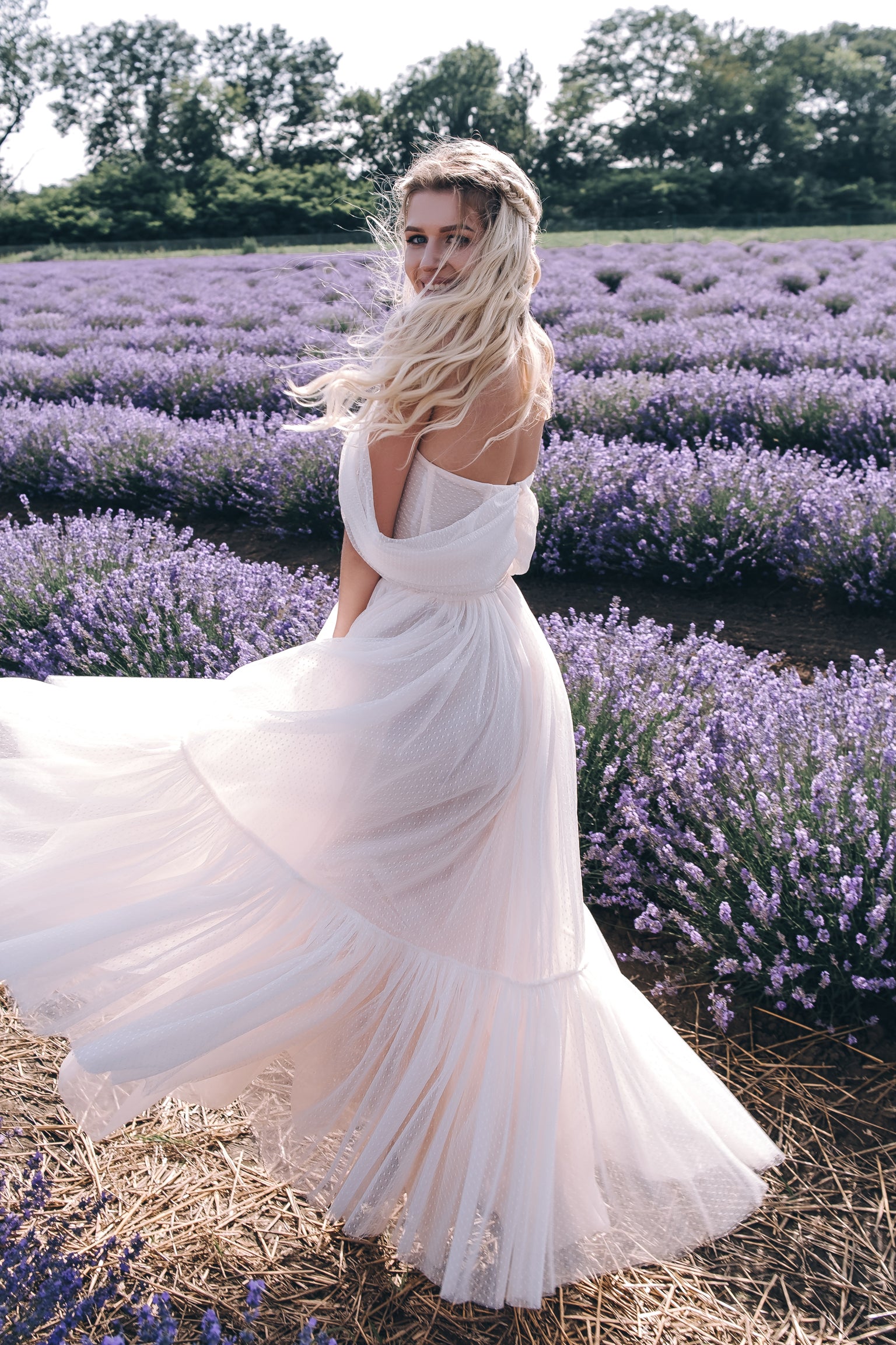 Astrid - Midi Wedding Dress with Off the Shoulder Sleeves - Maxima Bridal