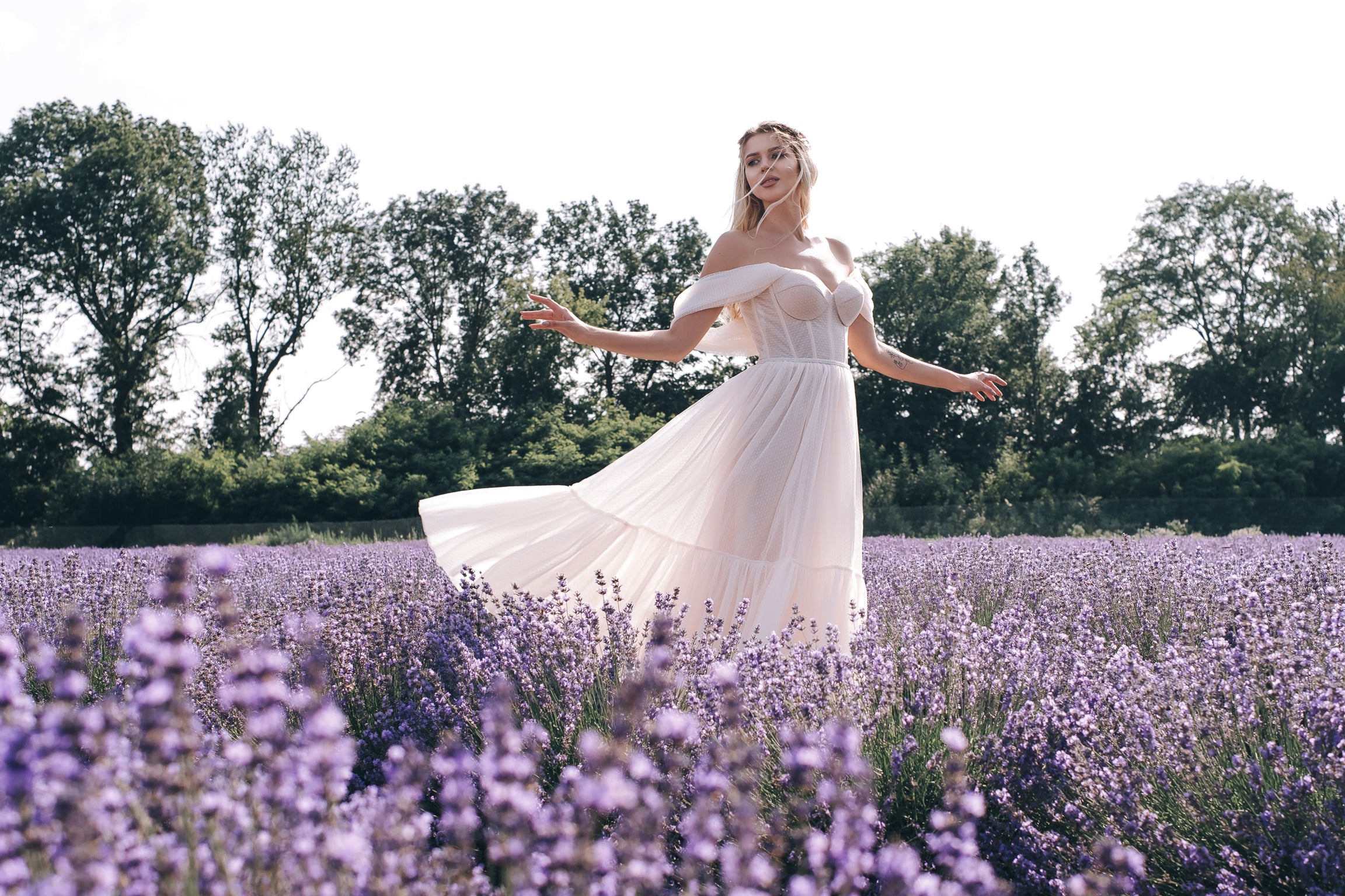 Astrid - Midi Wedding Dress with Off the Shoulder Sleeves - Maxima Bridal