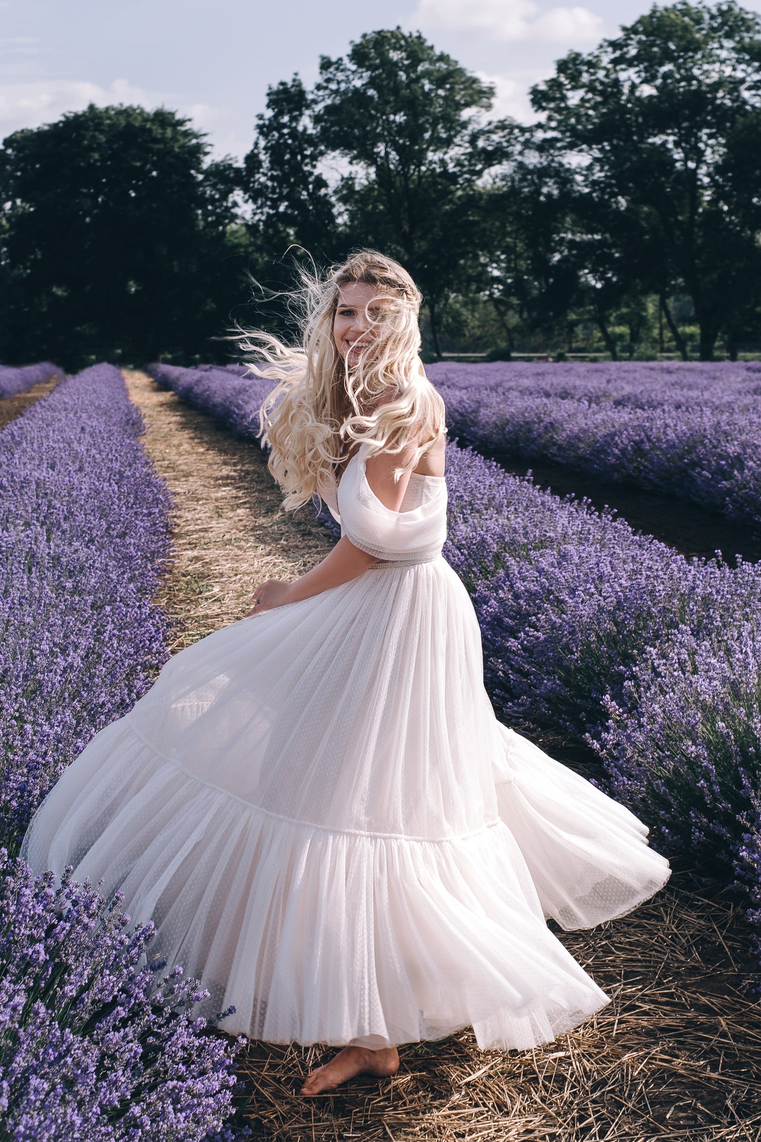 Astrid - Midi Wedding Dress with Off the Shoulder Sleeves - Maxima Bridal