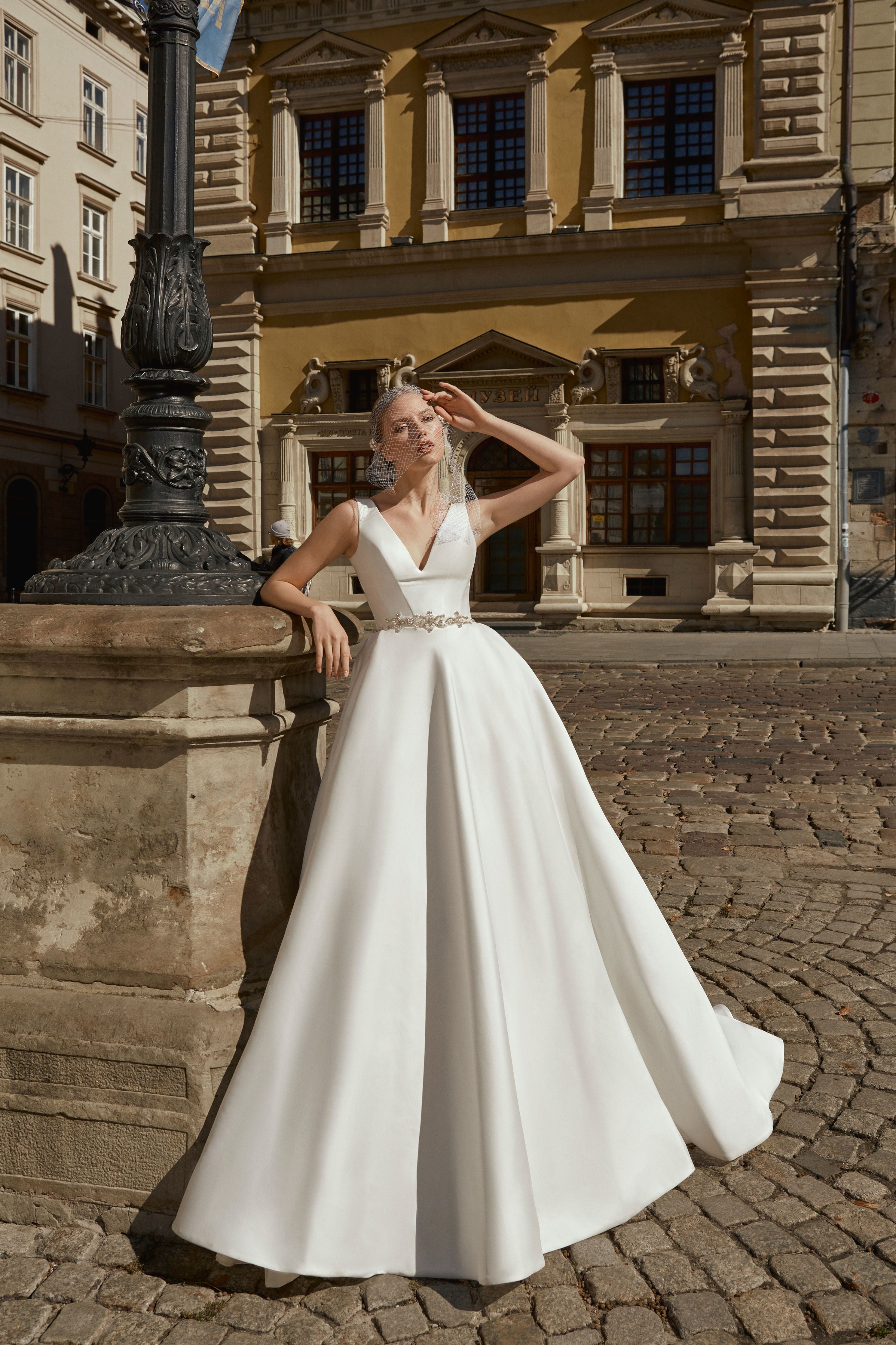 Eugene - Silk Mikado Organza Ball Gown with V-Neckline - Maxima Bridal