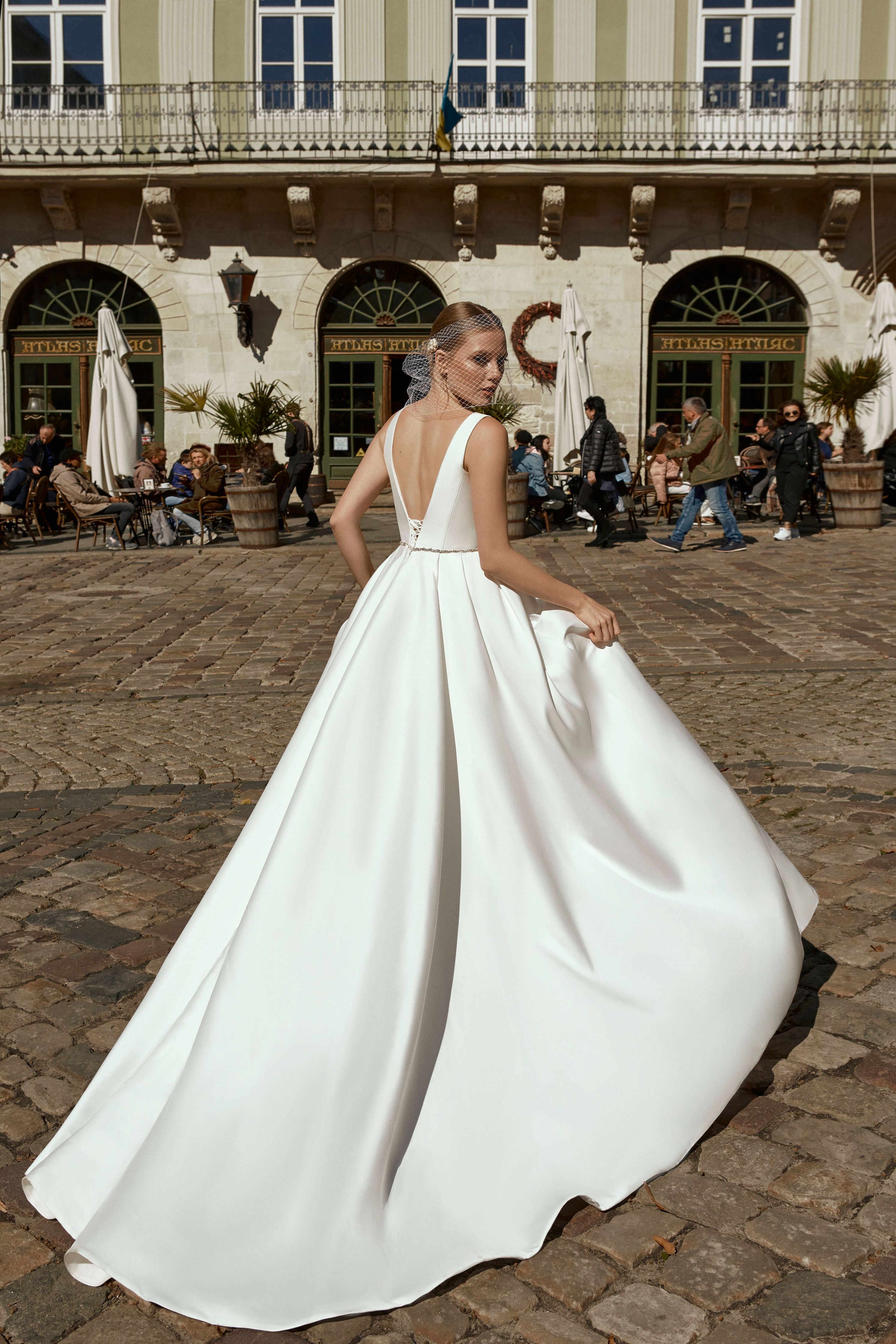 Eugene - Silk Mikado Organza Ball Gown with V-Neckline - Maxima Bridal