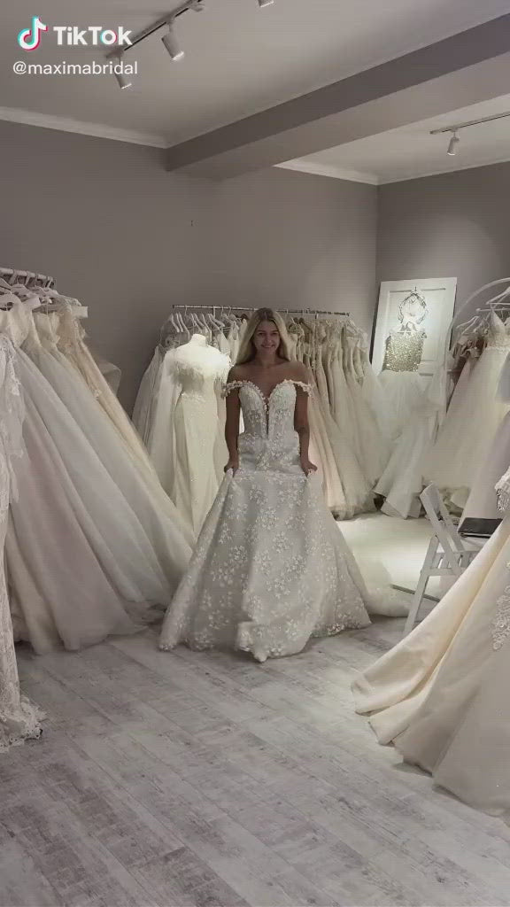 Vanessa - Off the Shoulder Ball Gown with 3D Floral Lace