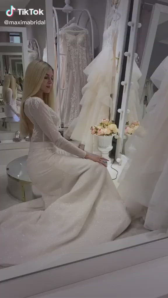 Ludivine - Long Sleeve Lace Wedding Dress with Keyhole Back