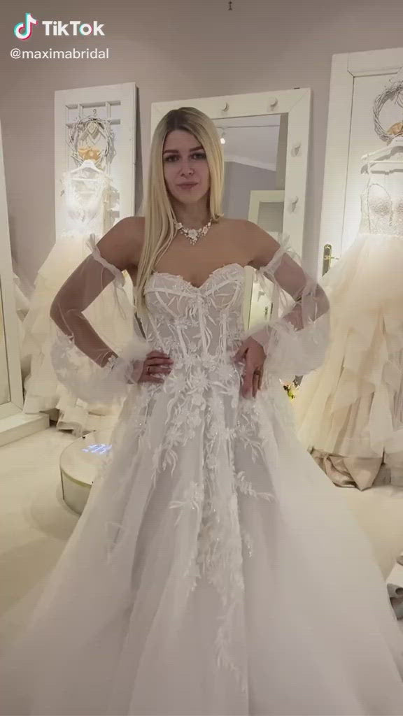 Elayne - Strapless Ball Gown with Sweetheart Bodice and Detachable Sleeves