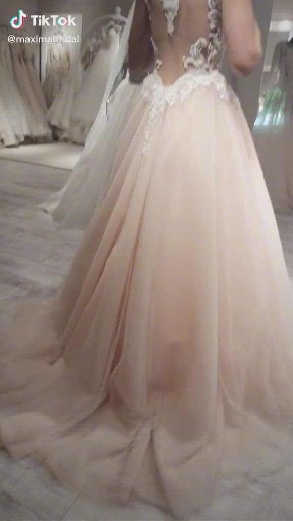 Anabel - Illusion Neckline A-Line Wedding Dress with Tulle Skirt