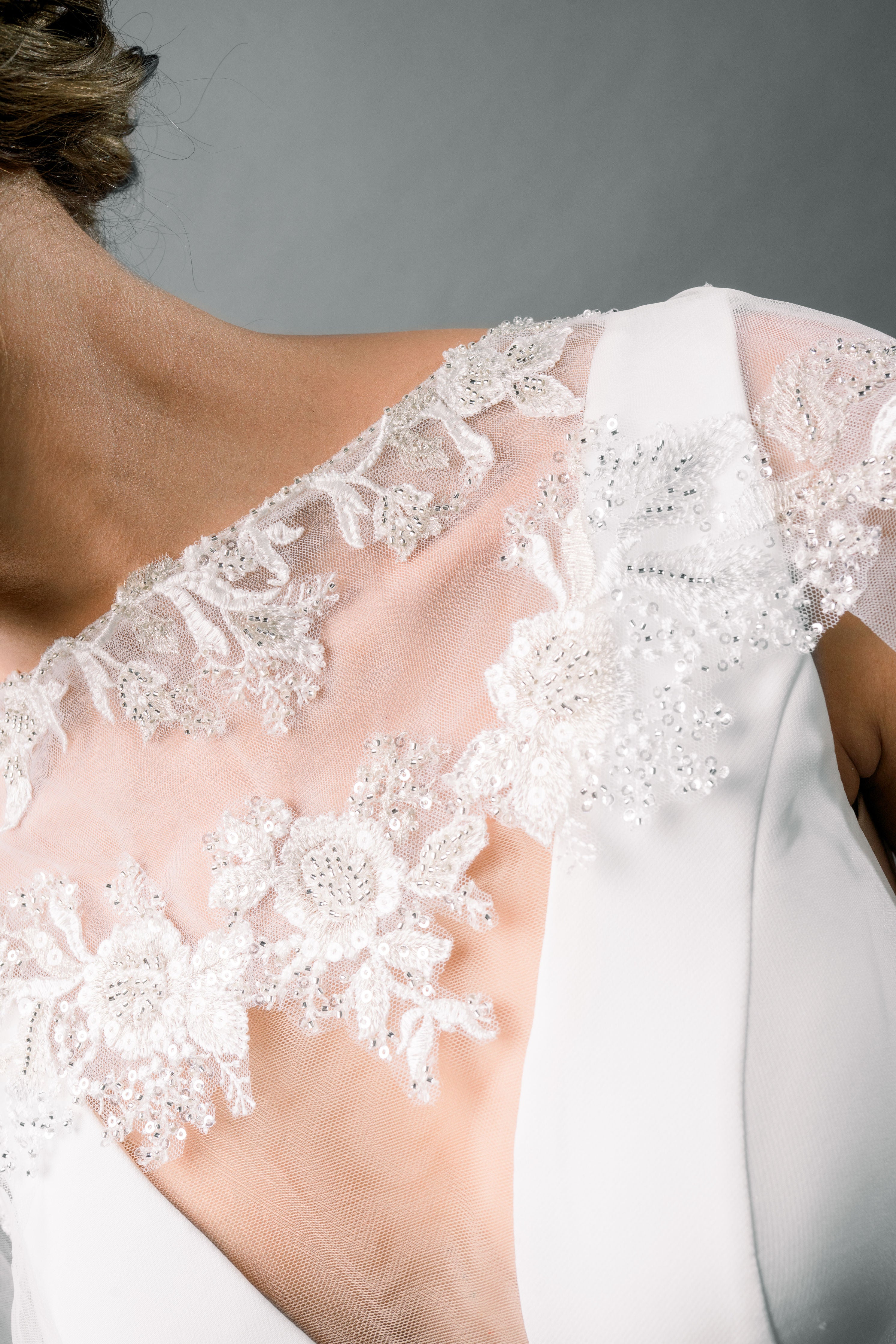 Tulle Bridal Cape with Lace Applique - Maxima Bridal