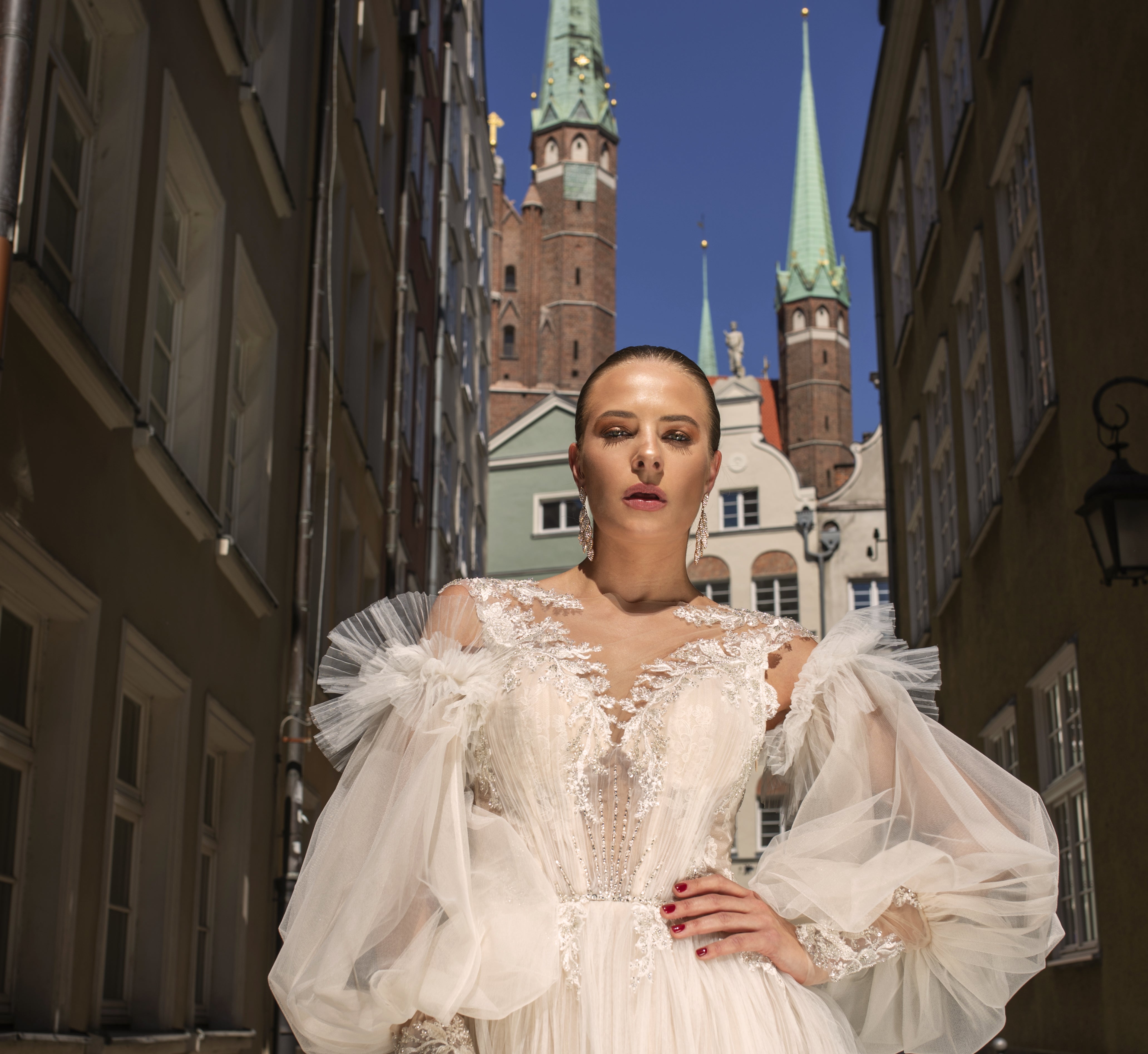 Aveline - Modern Ball Gown with Detachable Puff Sleeves - Maxima Bridal