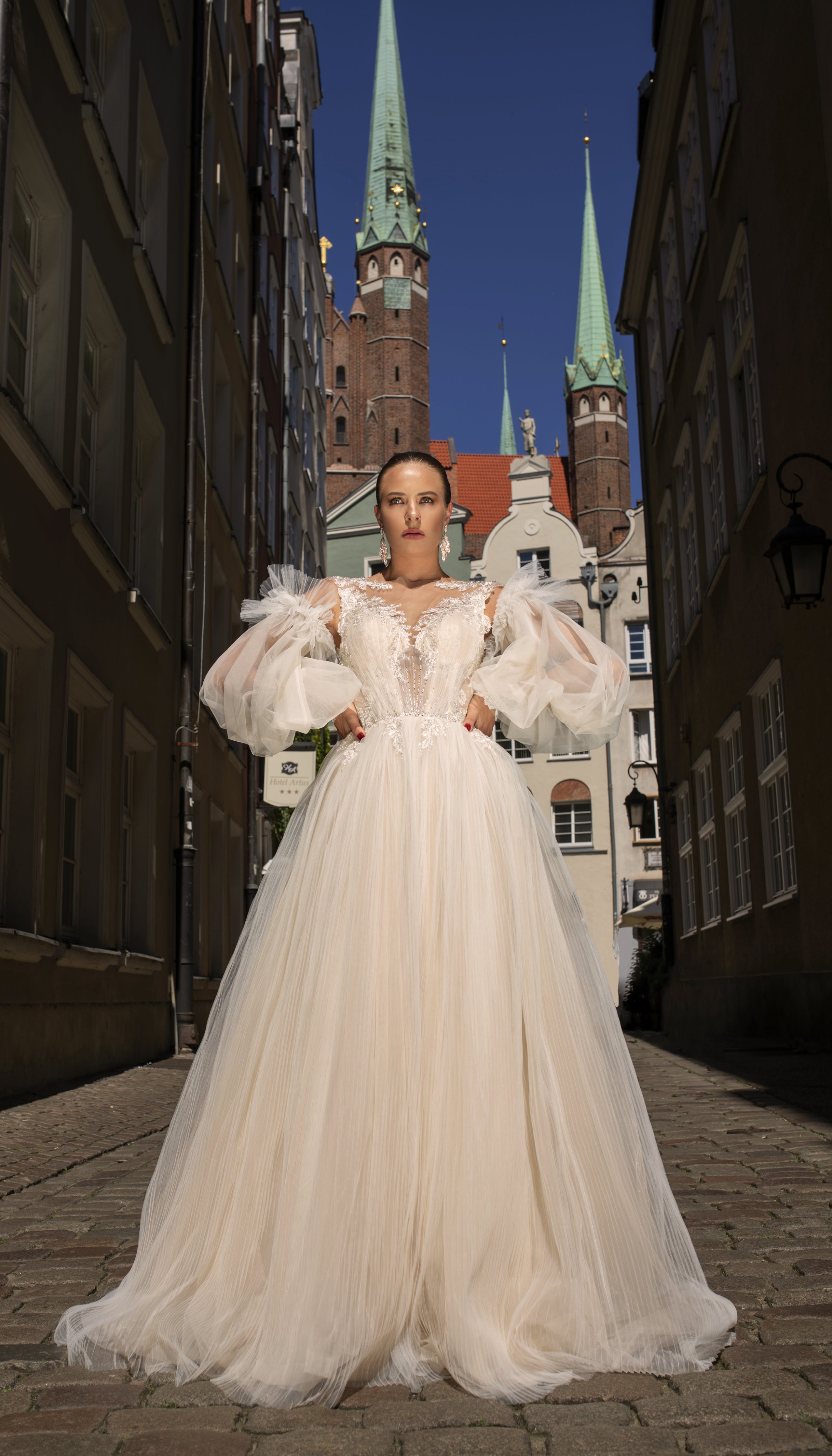 Aveline - Modern Ball Gown with Detachable Puff Sleeves - Maxima Bridal