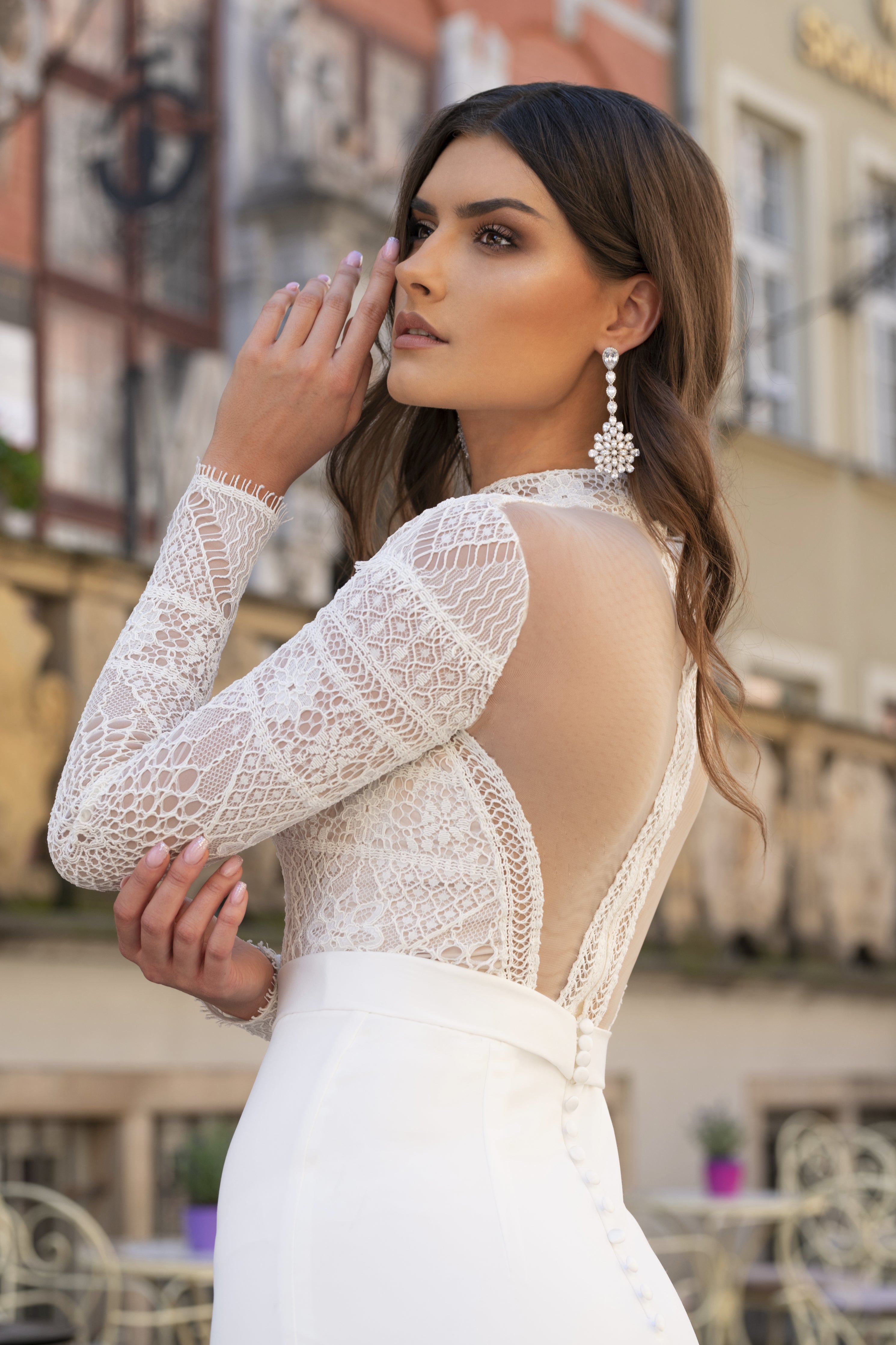 Yvette - Long Sleeve Lace Sheath Wedding Dress - Maxima Bridal