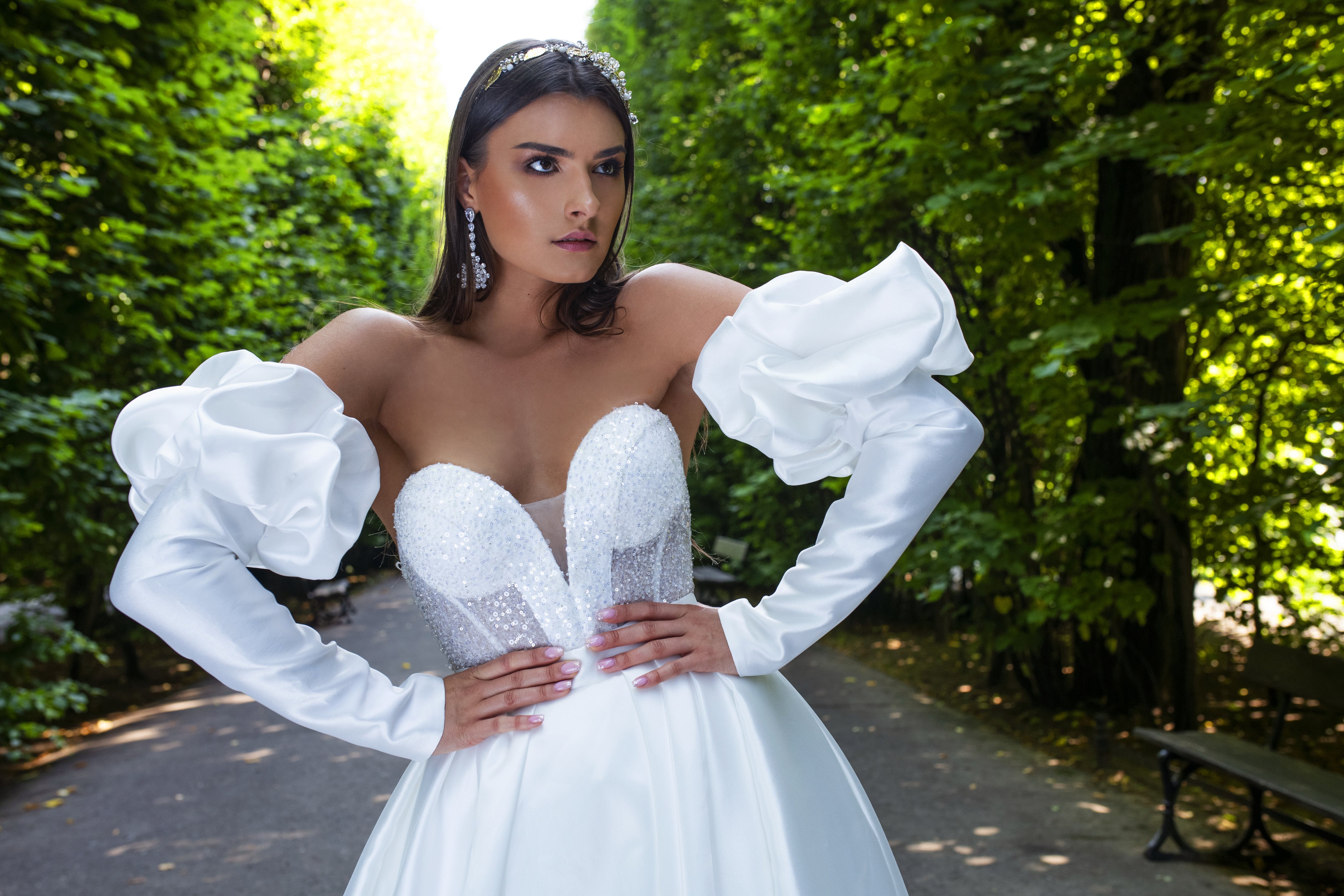 Dominique - Glam Convertible Wedding Dress with Sweetheart Neckline - Maxima Bridal