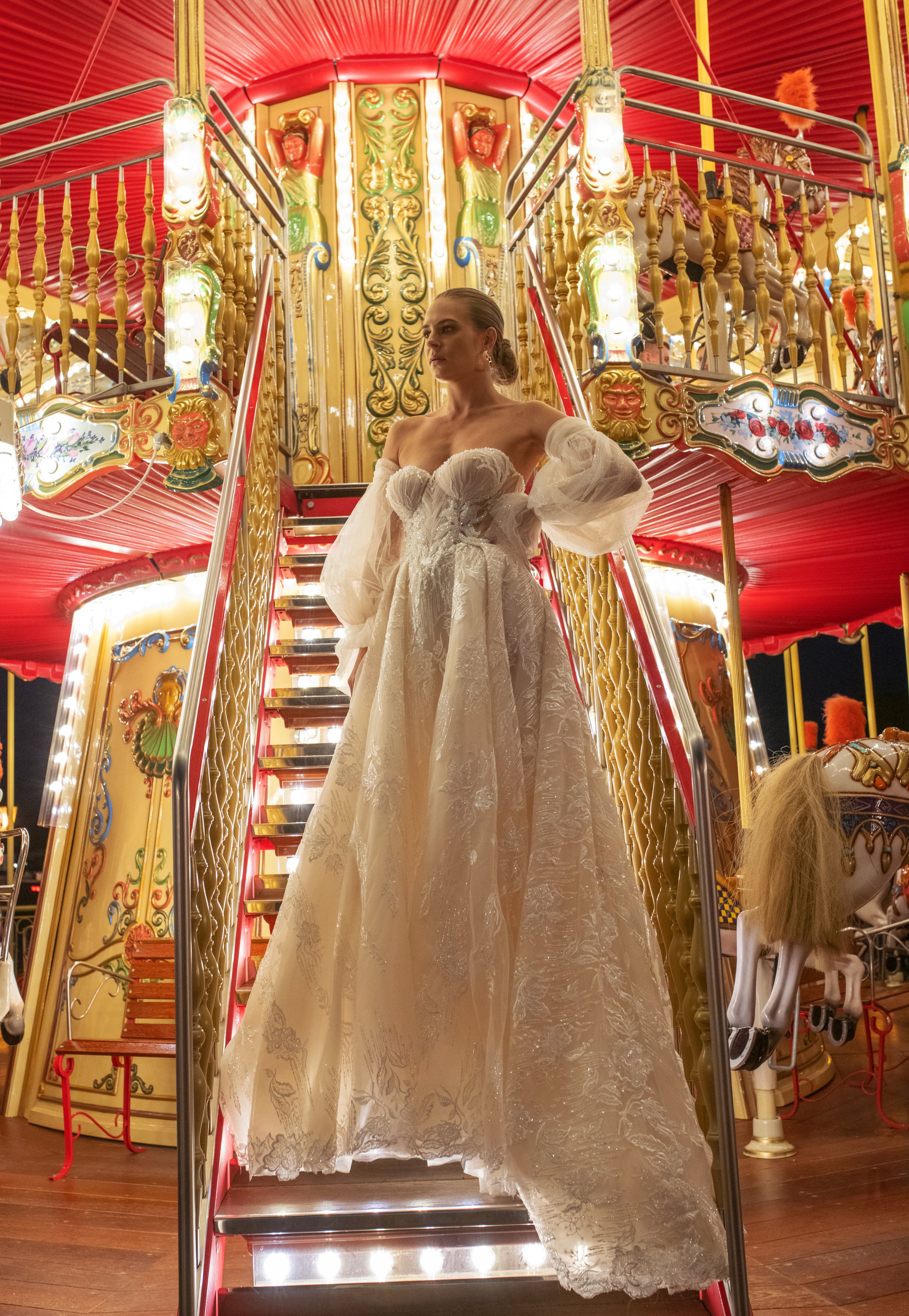 Michelle - Bohemian Nude Wedding Dress with Floral Applique - Maxima Bridal