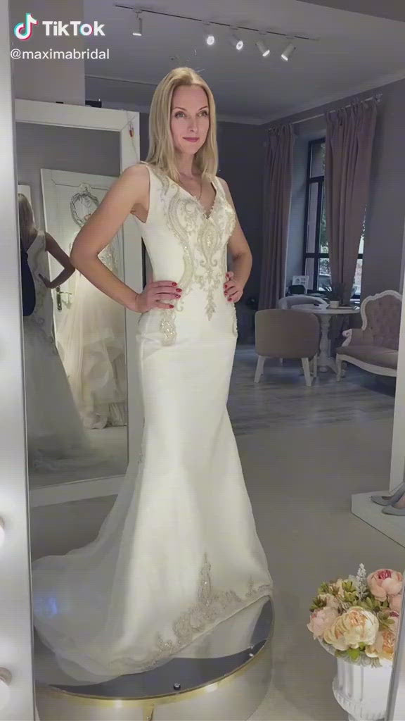 Irene - Crepe Sheath Wedding Dress with Tulle Cape