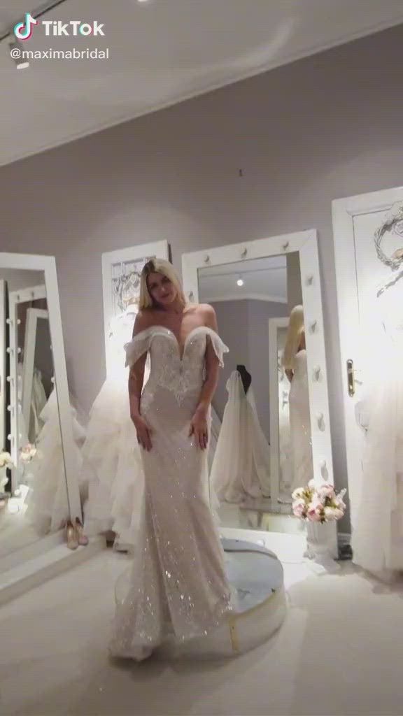 Elise - Off the Shoulder Sheath Wedding Dress