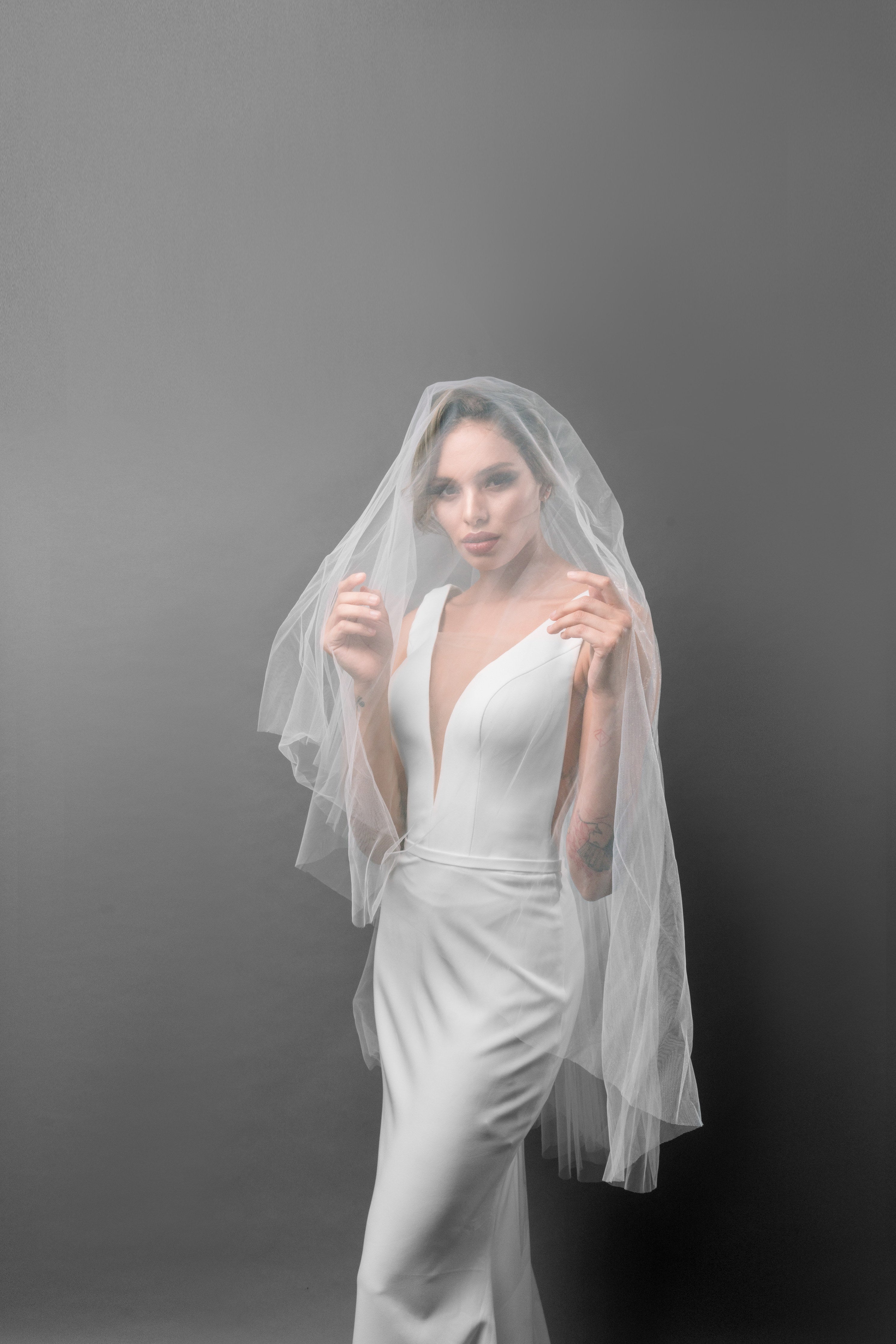 Simple 2 Tier Drop Wedding Veil with Blusher - Available in Different Lengths - Maxima Bridal