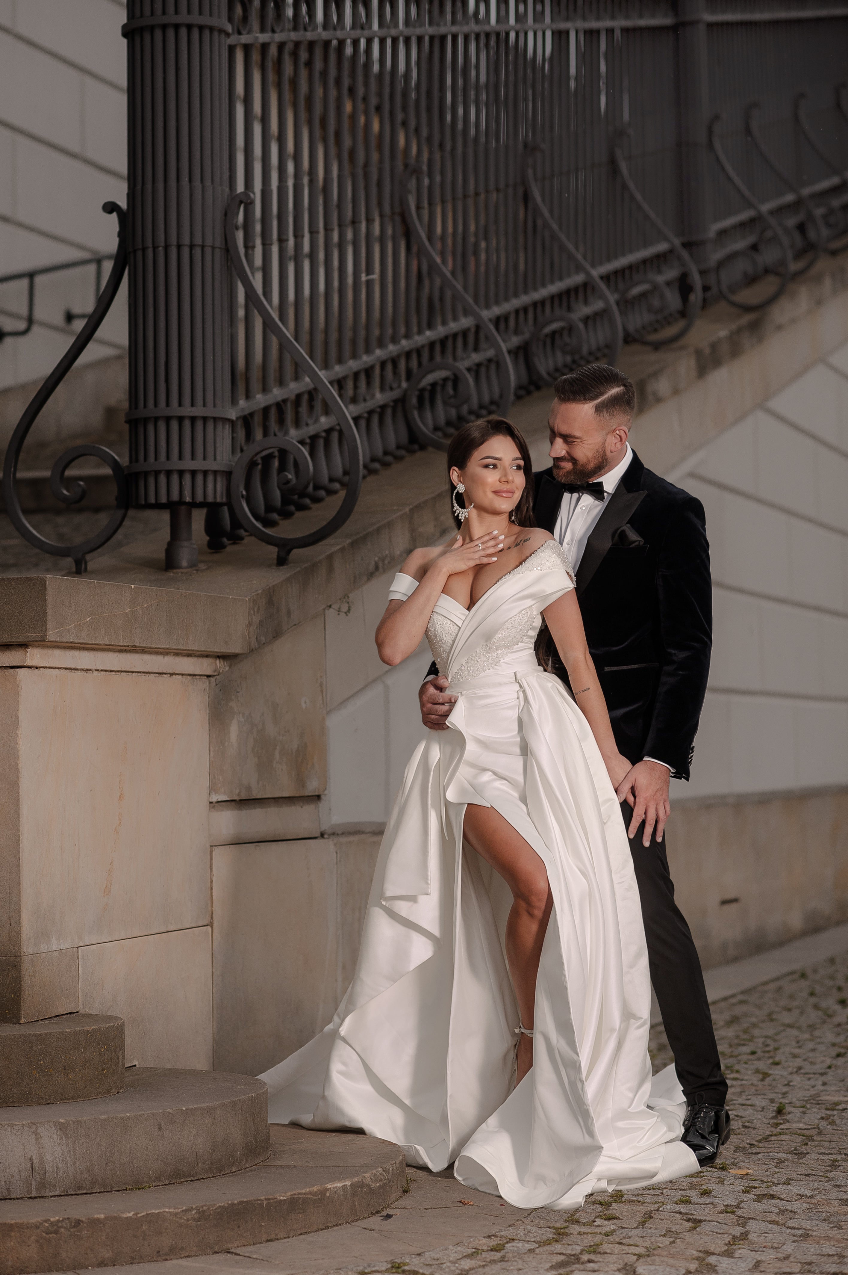 Ivy - Off the Shoulder Wedding Dress with Detachable Train - Maxima Bridal